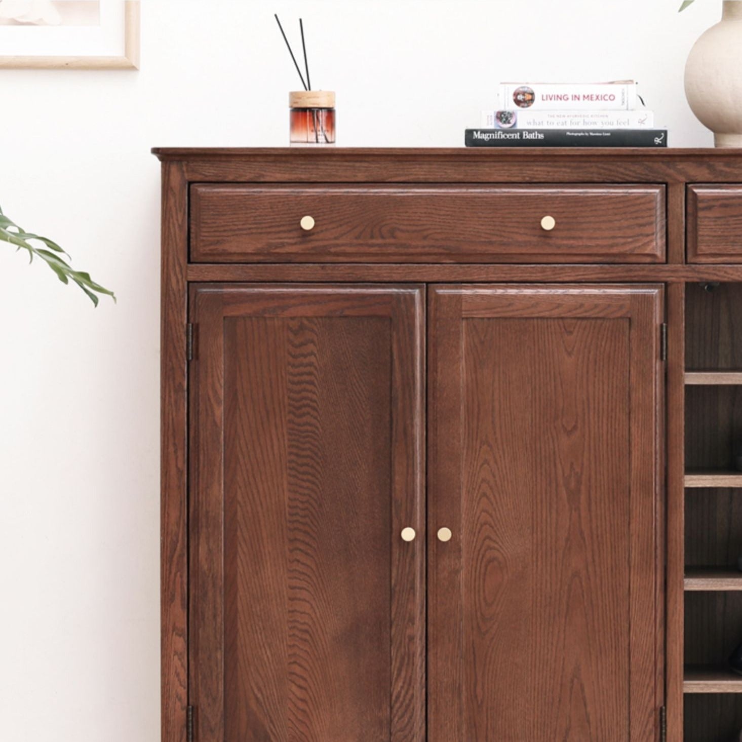 American Style Oak Solid Wood Shoe Cabinet - Durable Entryway Storage Organizer for Hallway, Closet & Mudroom