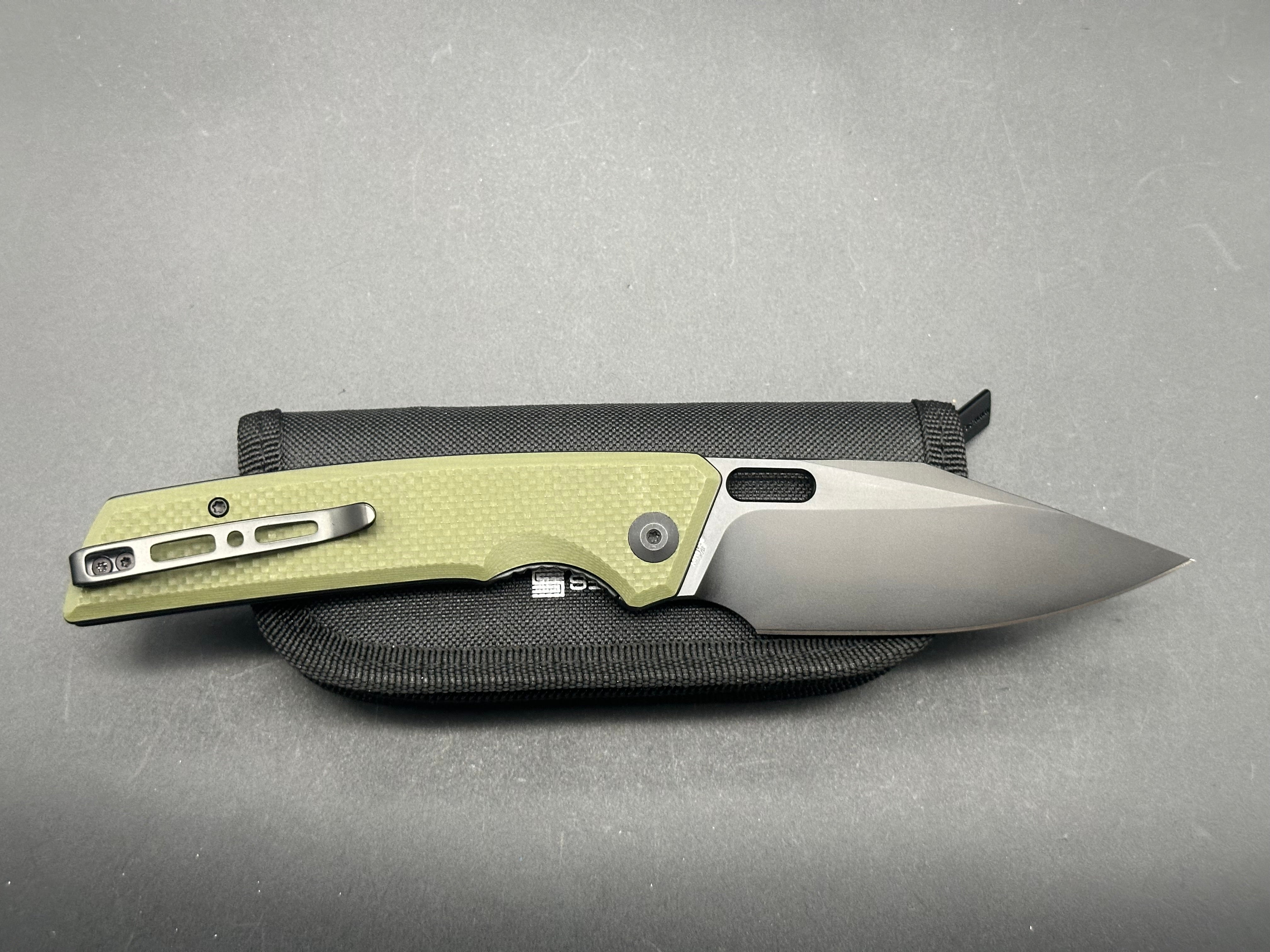 SENCUT GLIDESTRIKE Folding Pocket Knife - OD Green G10 Handle, 9CR18MOV Steel, Clip Point Plain Black Blade - EDC, Camping, Hiking & Outdoor Survival Tool