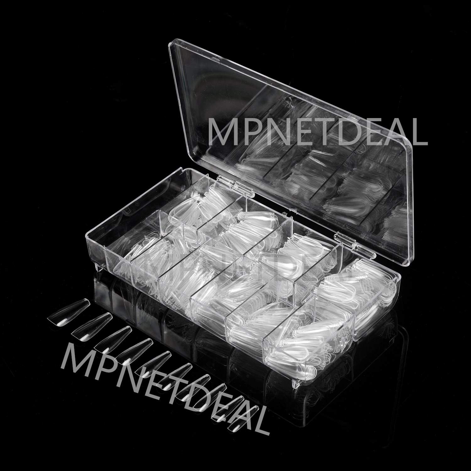 500Pcs Coffin Nails Long Ballerina False Nail Tips - Full Cover Acrylic Nail Extensions 10 Sizes with Storage Case - DIY Nail Art for Salon & Home Use - Perfect for Parties, Weddings & Special Occasions (Clear)