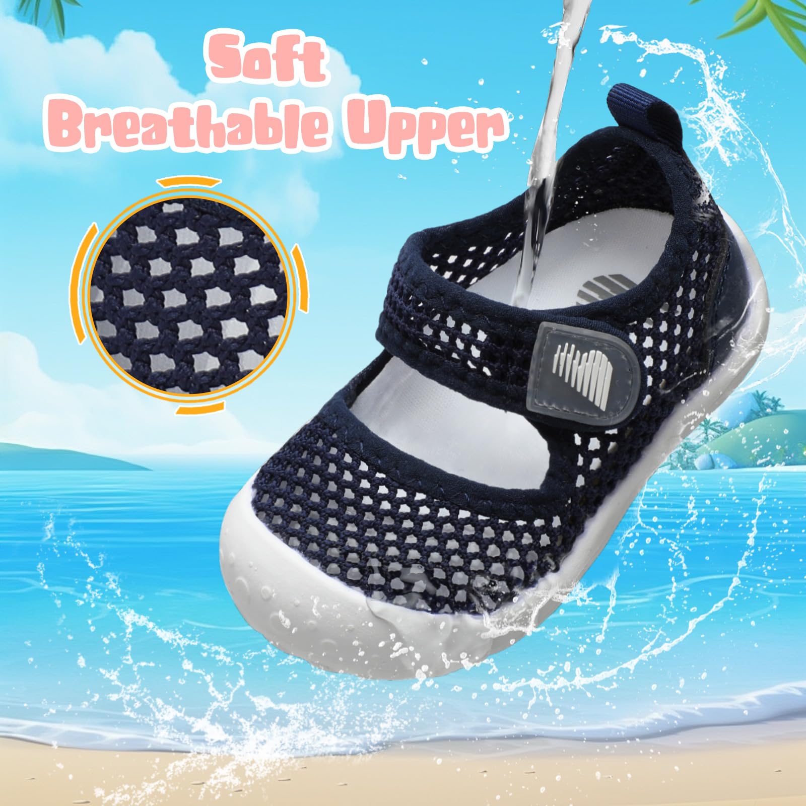 BARERUN Toddler Water Shoes - Barefoot Quick-Dry Aqua Socks for Boys & Girls with Arch Support | Non-Slip Beach Swim Pool Shoes for Kids | Perfect for Beach, Pool, Water Parks & Summer Activities