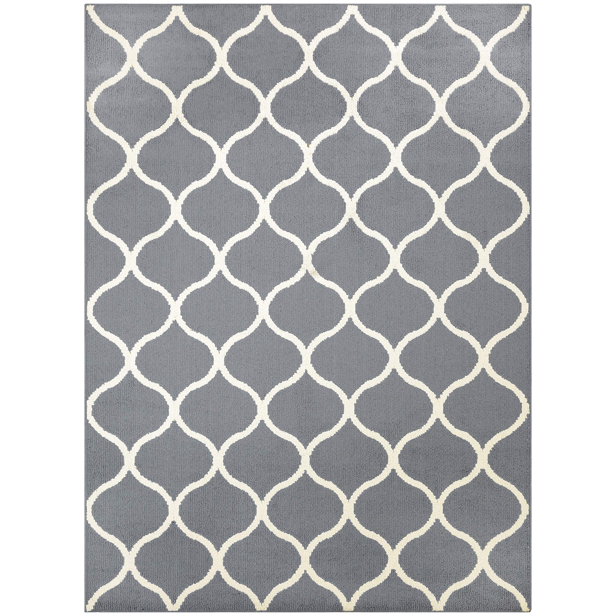 Maples Rugs Rebecca Modern 5x7 Area Rug - Soft Grey & White Contemporary Design for Living Room, Bedroom & Office - Handmade in USA - Perfect for Home Decor, Cozy Spaces & High-Traffic Areas