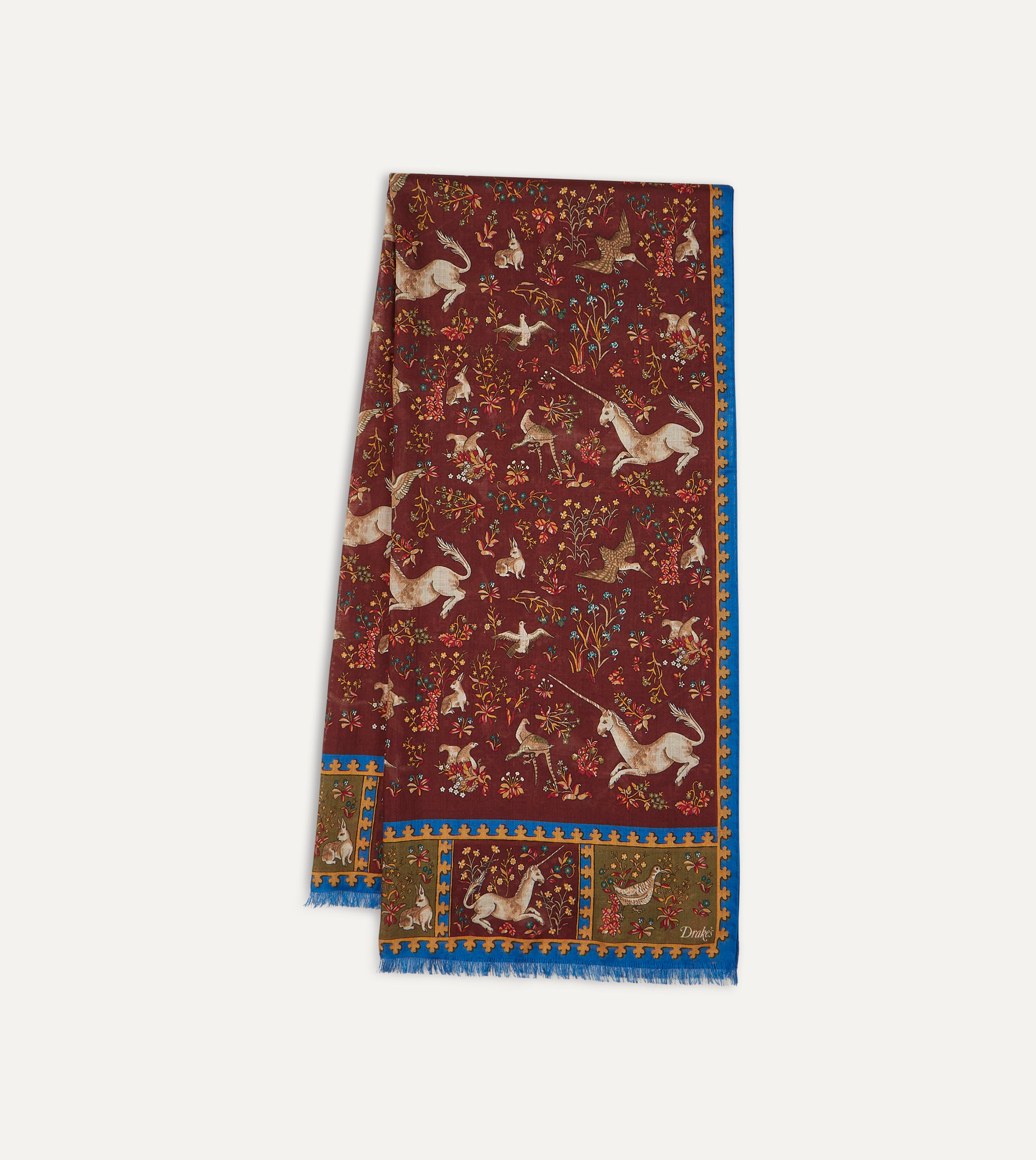 Burgundy Unicorn Print Wool Silk Scarf - Soft & Warm Winter Fashion Accessory for Women - Perfect for Office, Party & Holiday Outfits