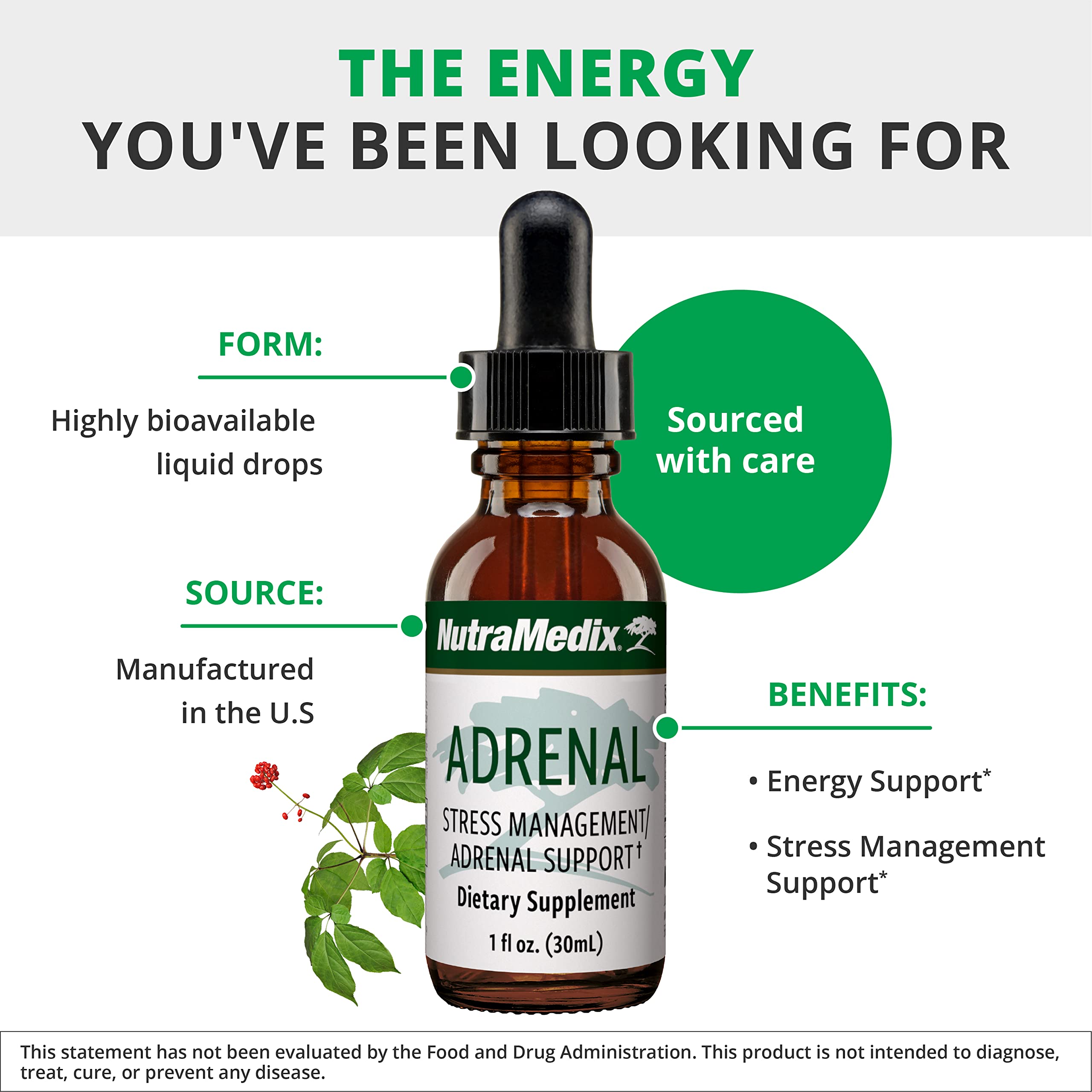 NutraMedix Adrenal Fatigue Supplement with Astragalus, Schisandra, Rhodiola & Ginseng Extracts - Natural Energy & Stress Support, Vegan Adaptogen Blend for Stamina Boost (1oz/30ml) - Ideal for Busy Professionals, Students & Active Lifestyles