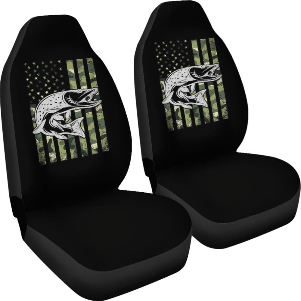 Premium Custom Green American Flag Car Seat Covers for Trout Fishing Enthusiasts - Durable & Stylish Protection for Trucks, SUVs & Boats - Model 211803