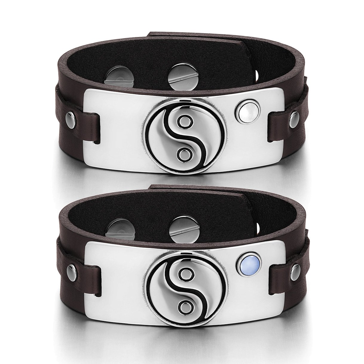 Yin Yang Balance Power Amulet Bracelet - Couples Love Brown Leather Wristband for Harmony & Protection | Perfect Gift for Couples, Meditation & Spiritual Healing
