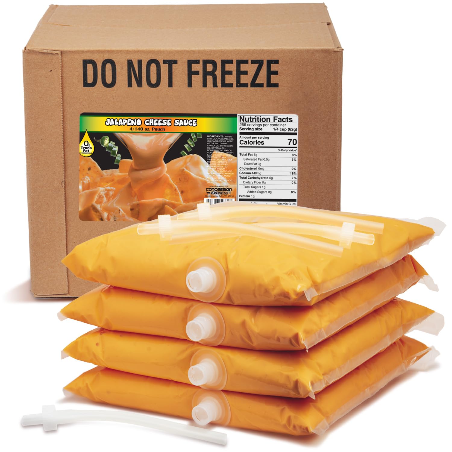 Nacho Grande Style Bagged Mild Jalapeno Cheese (4-140 oz) for Gold Medal 5300 & 5301 Dispensers - Zero Trans Fat - Perfect for Movie Theaters, Concession Stands, and Nacho Cheese Dispensers