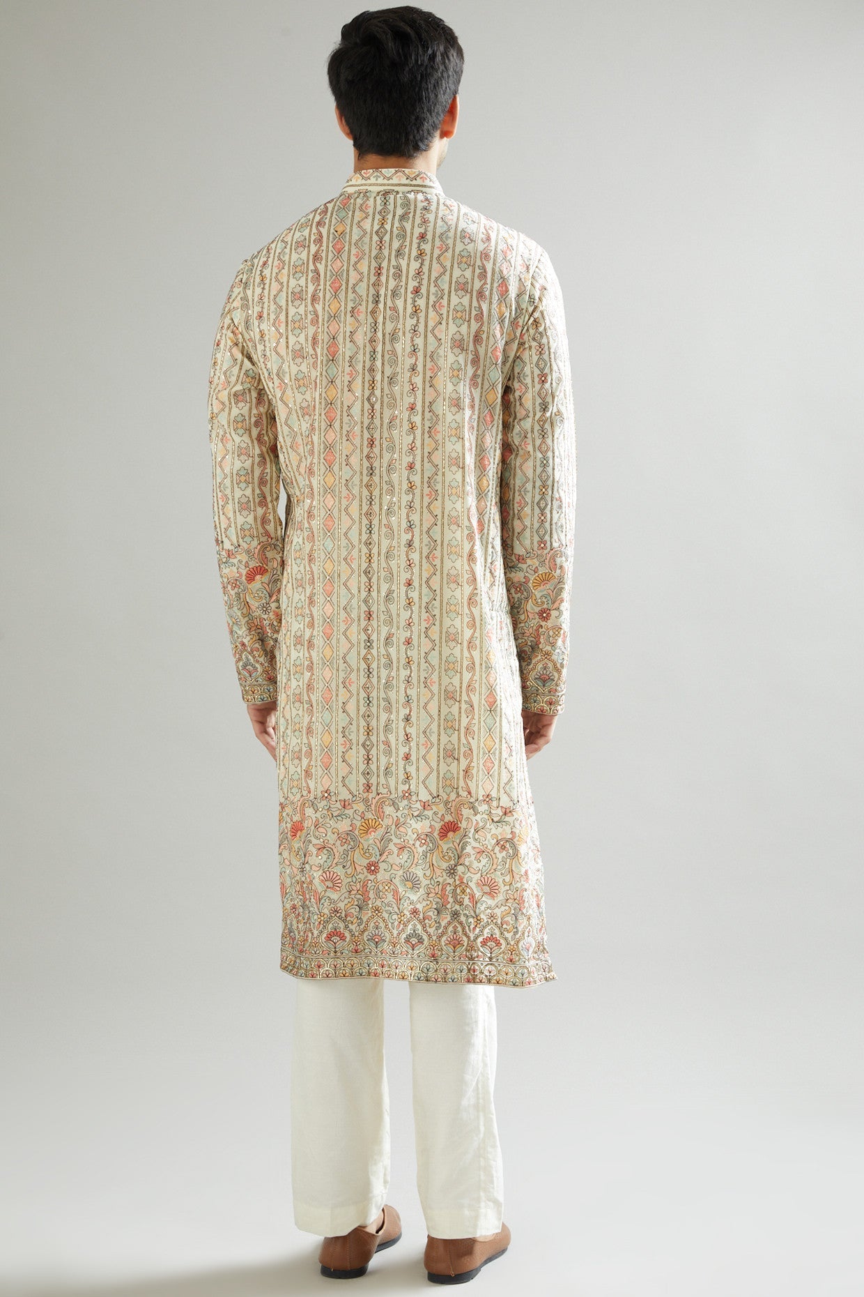Elegant Nude Embroidered Kurta for Women - Traditional Indian Tunic Top - Perfect for Festivals, Weddings & Casual Wear