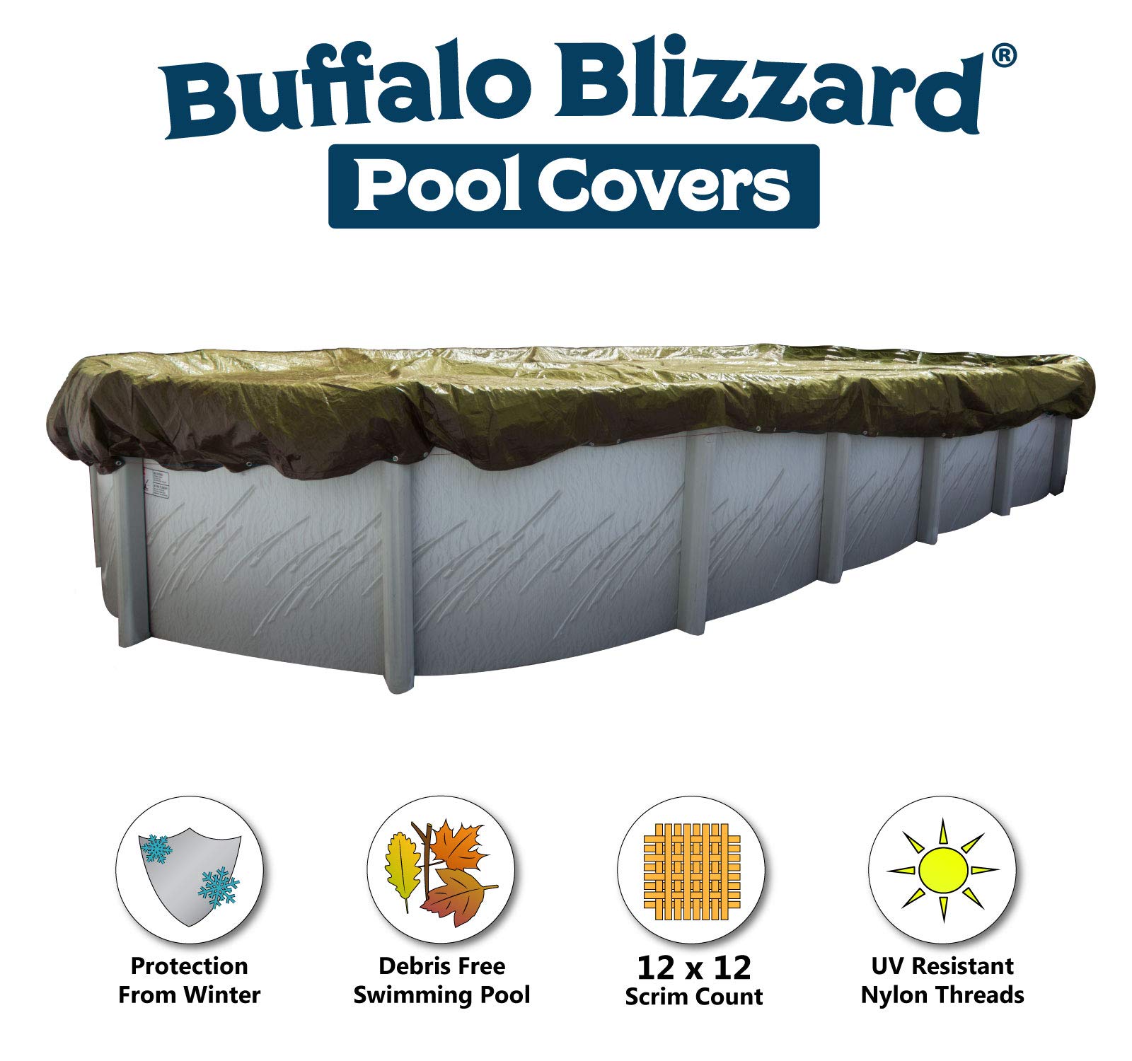 Buffalo Blizzard 18x36 ft Oval Above Ground Pool Cover - Tan/Silver Reversible Heavy Duty Winter Protection with UV Shield | Blocks Leaves, Snow & Debris | Perfect for Winterizing Inground & Above Ground Pools