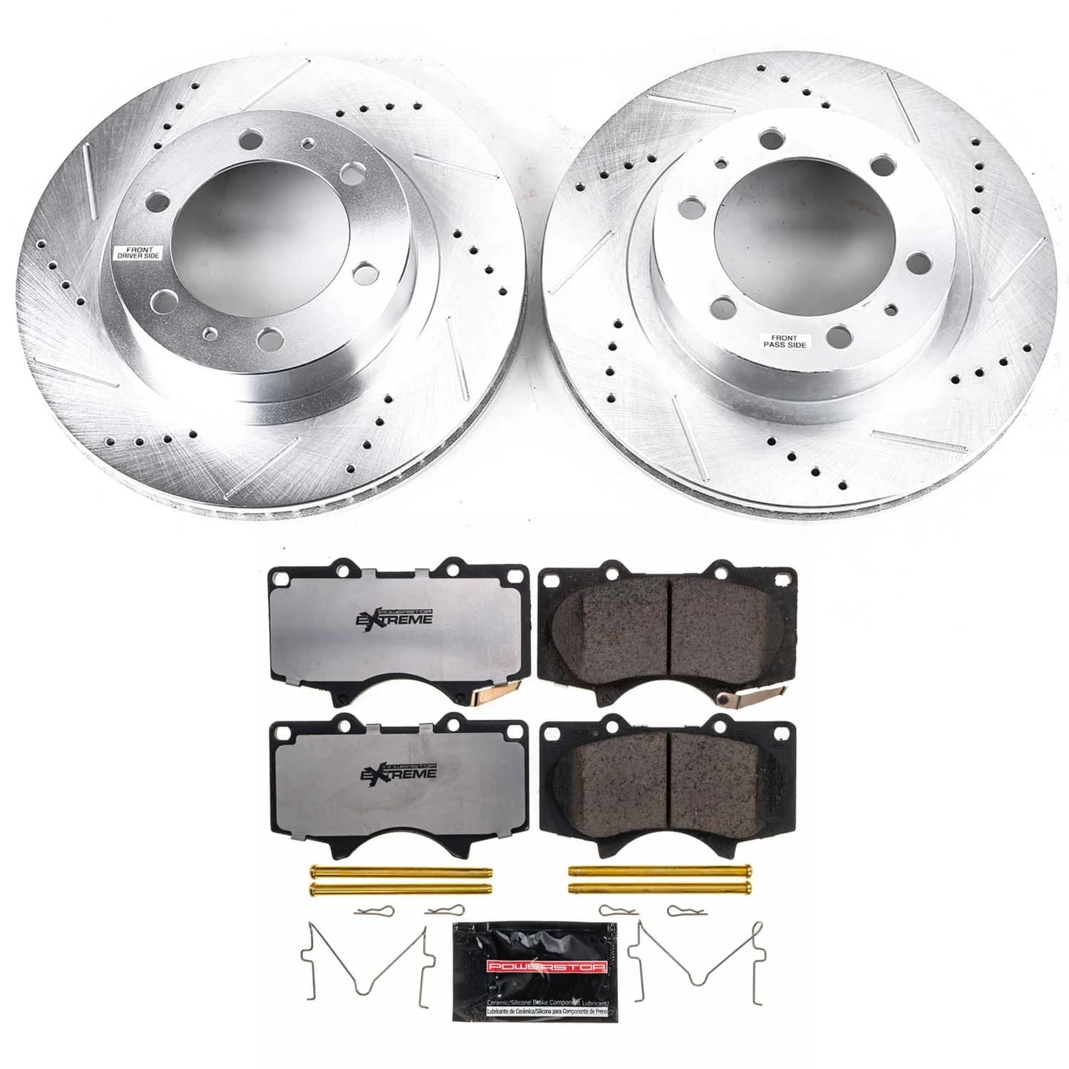 Power Stop K137-36 Z36 Truck & Tow Brake Kit - Carbon Fiber Ceramic Brake Pads with Drilled & Slotted Rotors for Toyota 4Runner, FJ Cruiser, Tacoma (6 Lug) | Heavy-Duty Towing & Off-Road Performance