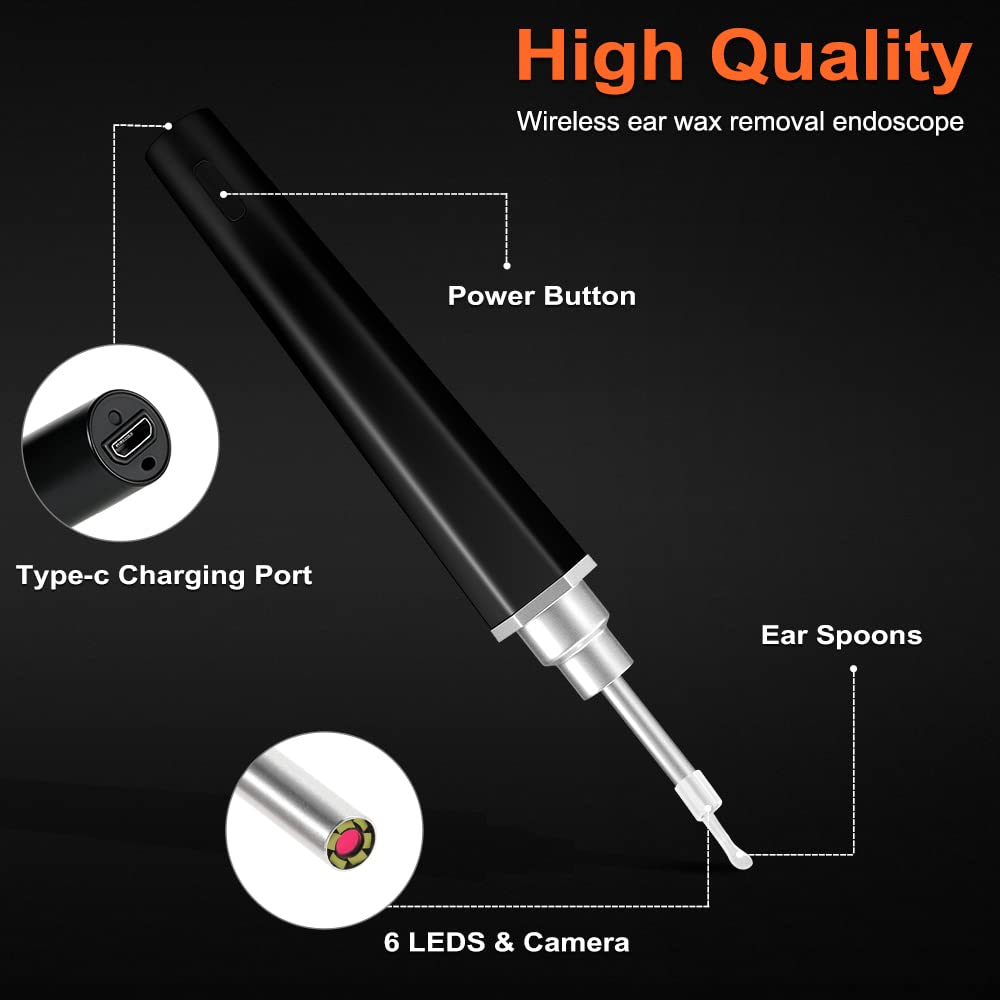 **1080P Ear Wax Removal Tool with Camera - Ear Cleaner Kit for iOS & Android, 8-Piece Set (Black) - Safe & Hygienic Ear Cleaning for Home & Travel**