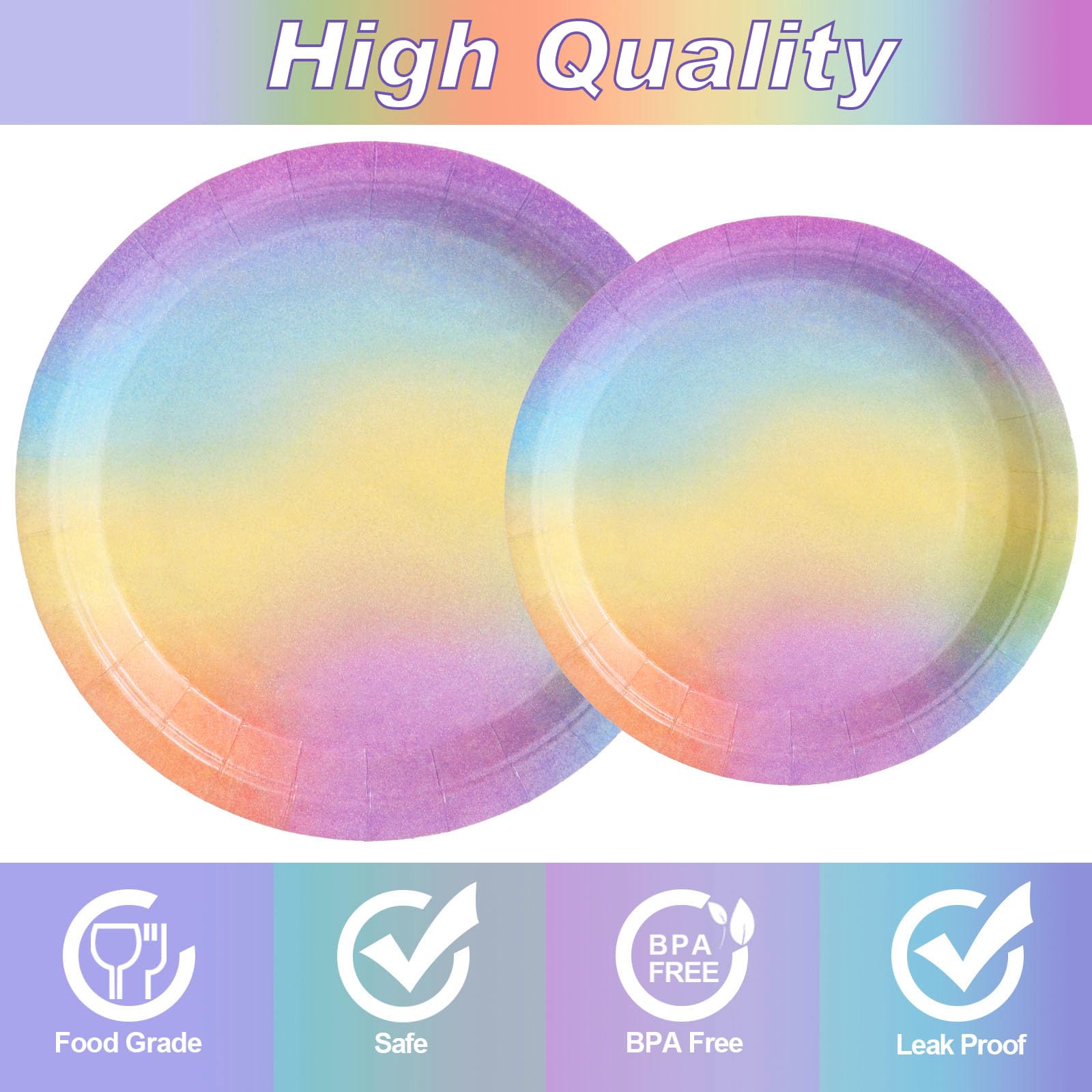 150-Piece Pastel Rainbow Party Supplies Set - Includes Paper Plates, Napkins for 50 Guests - Perfect for Baby Showers, Girls' Birthday Parties & Rainbow-Themed Celebrations