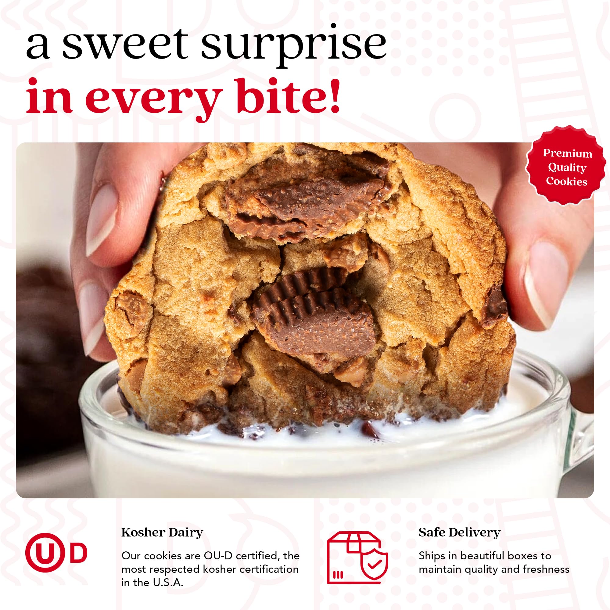 David's Cookies Peanut Butter Chunk Fresh-Baked All-Natural Cookie Gift Basket (2 lb, 8 Cookies) - No Preservatives, Large Decadent Peanut Butter Cookies - Perfect for Corporate Gifts, Birthdays, Father's Day, Mother's Day, Get Well & Special Occasions - Great for Office Treats, Holiday Parties & Family Gatherings