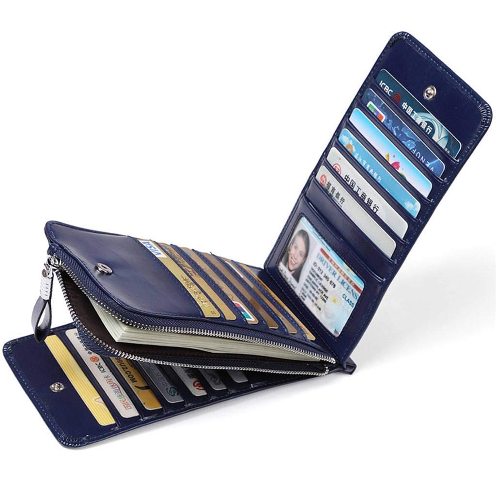 Huztencor Women's Leather RFID Blocking Credit Card Holder Wallet - Slim Card Case for Everyday Use, Travel & Business (Black)