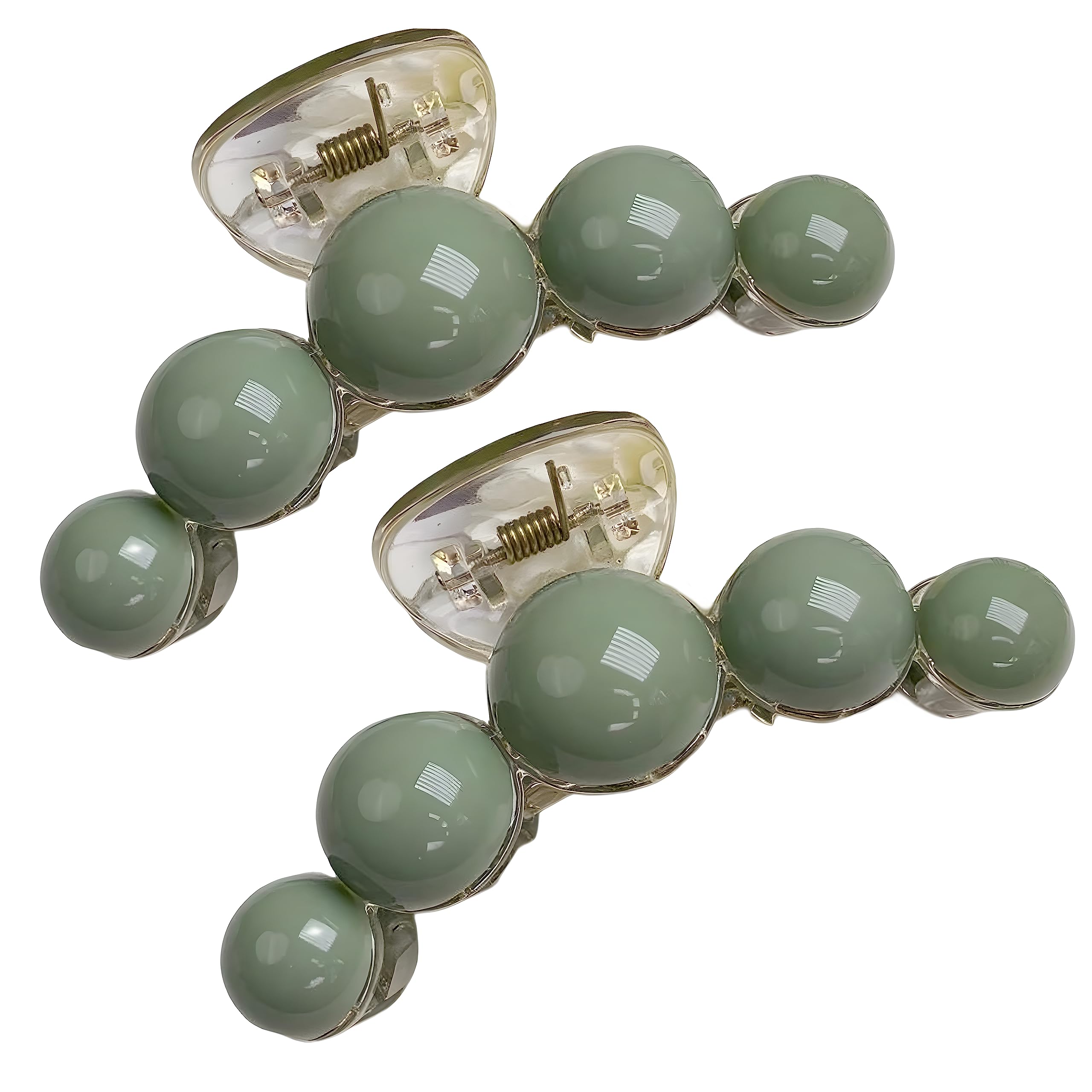 Korean Style Large Hair Claw Clip - RedChimes Thick Hair Clutcher with Green Pearl (2 Pack) | Fashion Hair Accessories for Women & Girls | Perfect for Updos, Ponytails & Everyday Styling
