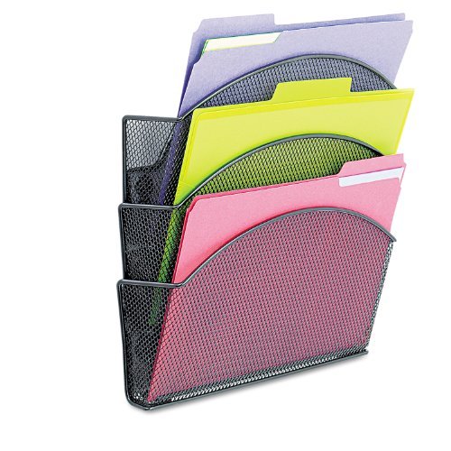 Safco Products 4175BL Onyx Mesh Magnetic Triple File Pocket - Letter Size, Black (1-Pack) - Office Organization & Document Storage for Desks, Cabinets, and Workspaces