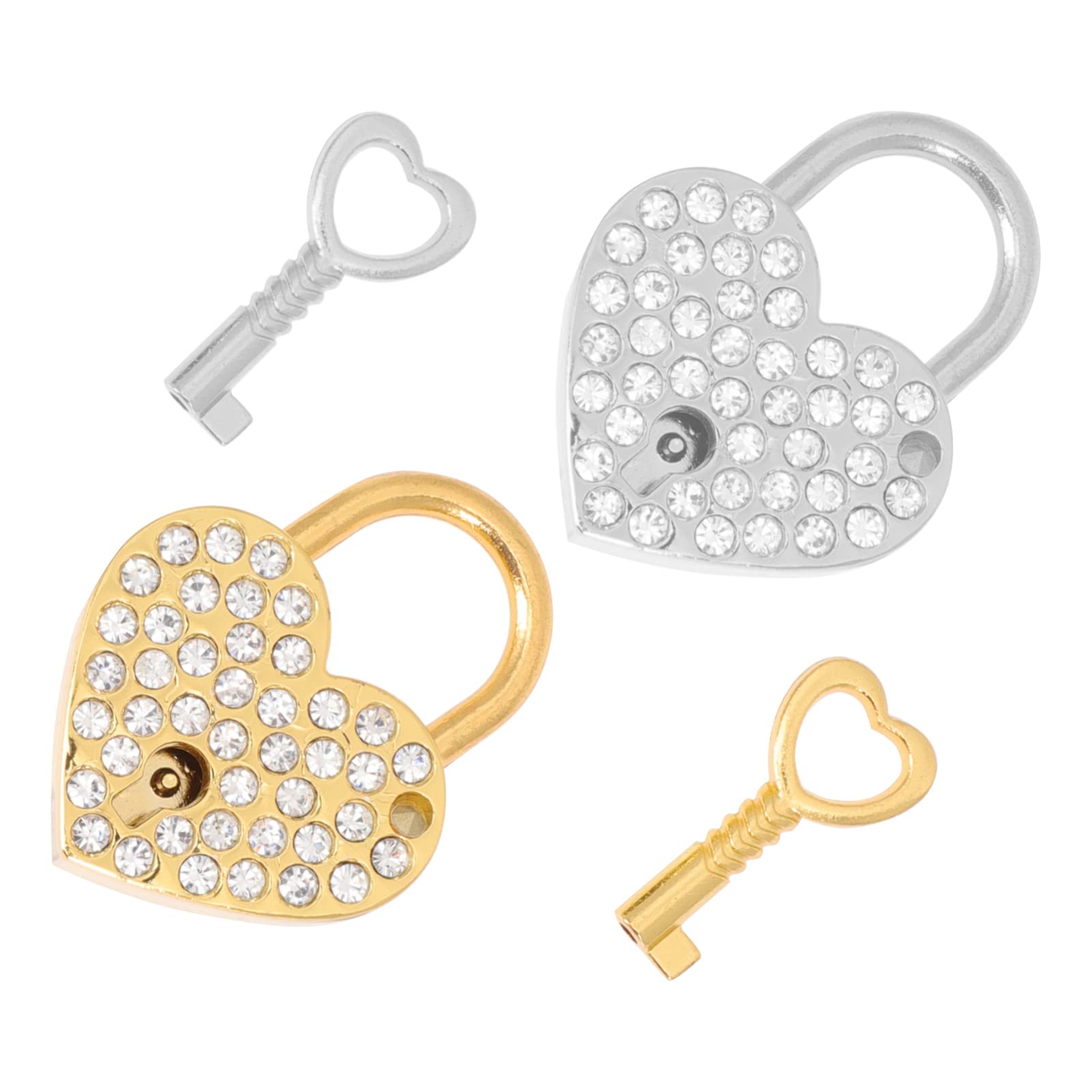Kisangel 2-Piece Rhinestone Heart Lock Necklace Jewelry Box Set - Heart Shaped Padlock for Diary, Jewelry Storage & Travel - Keyed Padlocks for Women's Accessories Organization (Perfect for Gifts, Travel & Home Decor)