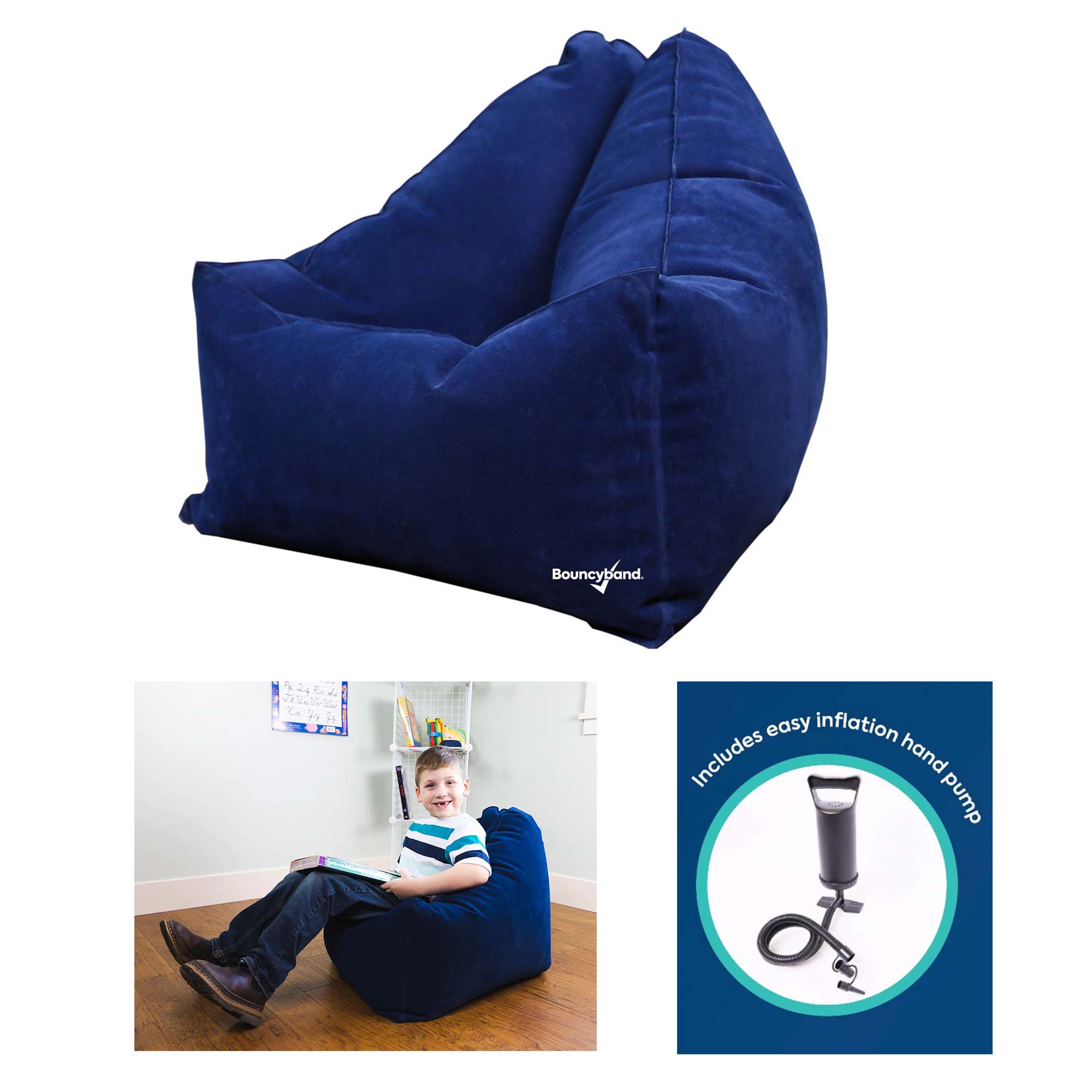 Bouncyband Comfy Cozy Peapod Inflatable Chair for Kids - Fun & Supportive Sensory Seating for Reading, Relaxing & Playtime