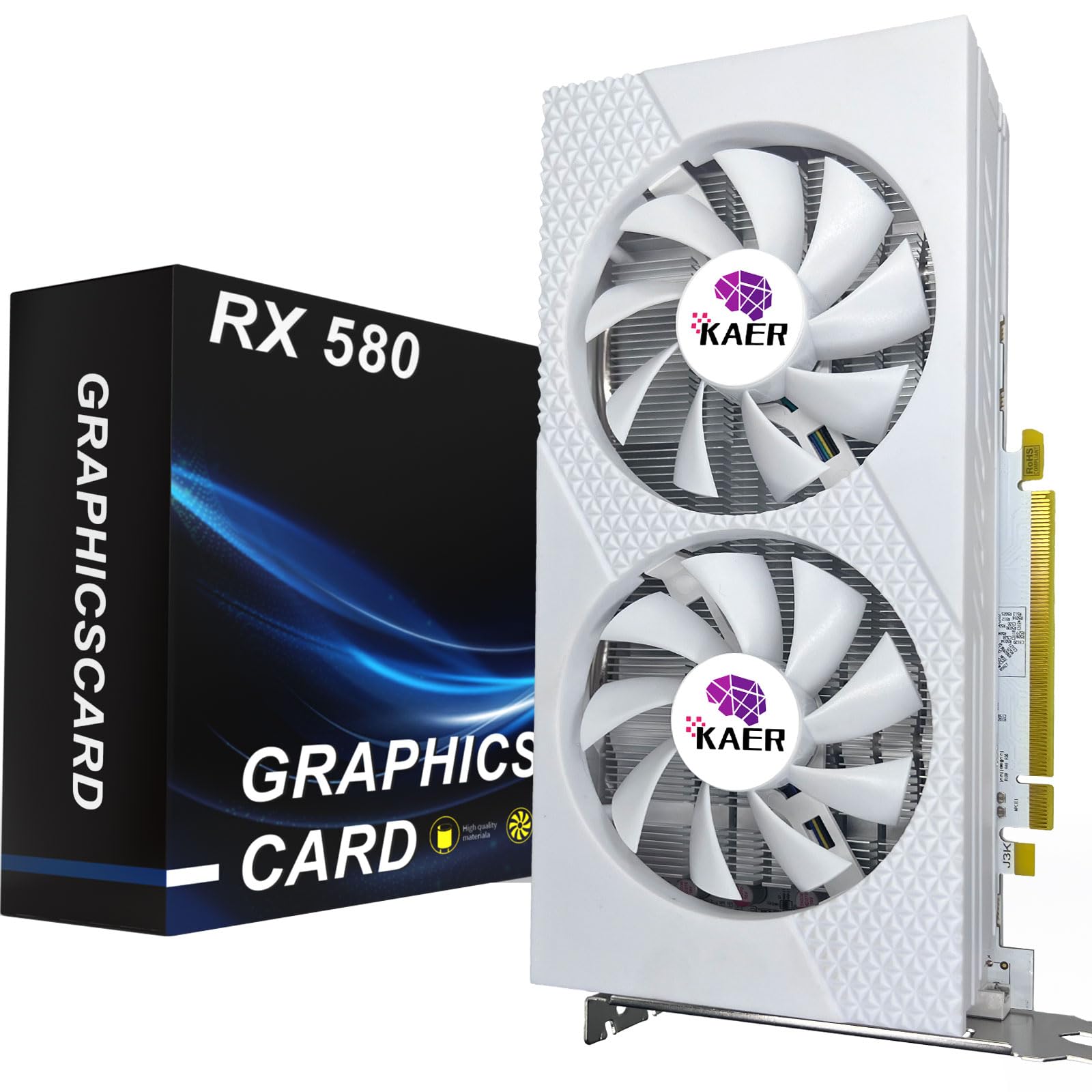 KAER RX580 8GB GDDR5 256-bit Gaming Graphics Card with Dual Fans - 1284/7000MHz, PCIe 3.0, DVI/HDMI/DP - Perfect for PC Gaming, Video Editing & 4K Streaming