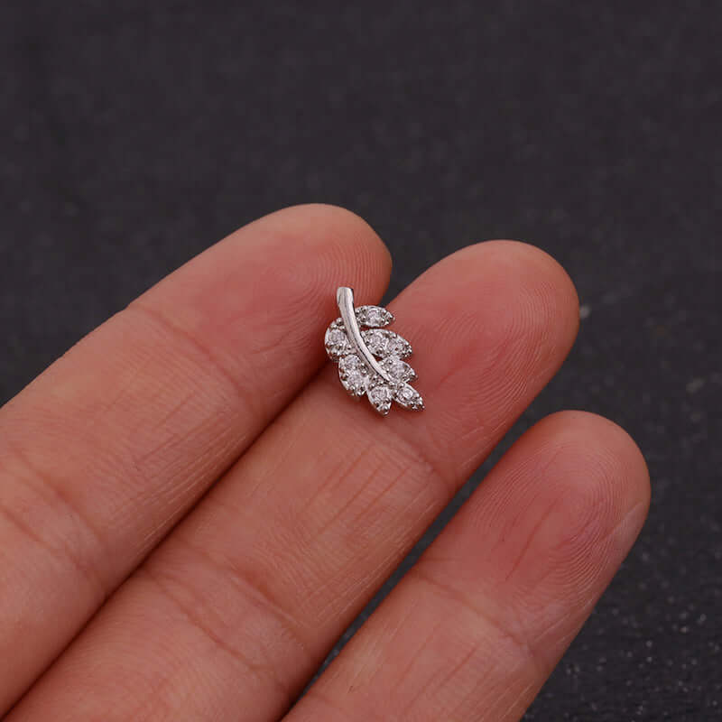 20G Cartilage Leaf Stud Helix Earrings for Women - 14K Gold Plated Minimalist Ear Piercing Jewelry - Perfect for Daily Wear, Parties & Gifts | HSPJ19111