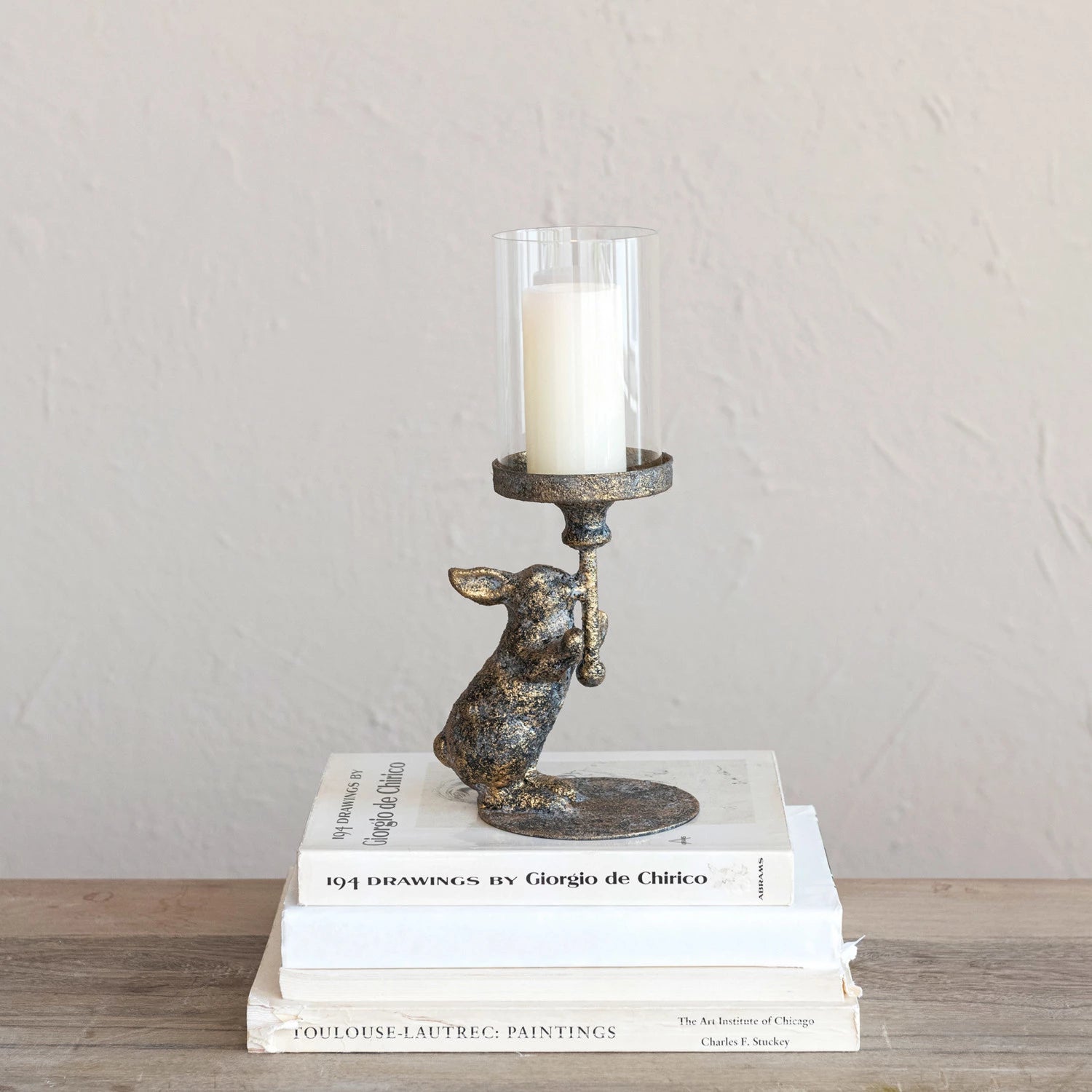 Elegant Metal Rabbit Candle Holder with Glass Hurricane - Vintage Home Decor for Table Centerpiece, Wedding, and Romantic Dinner Ambiance