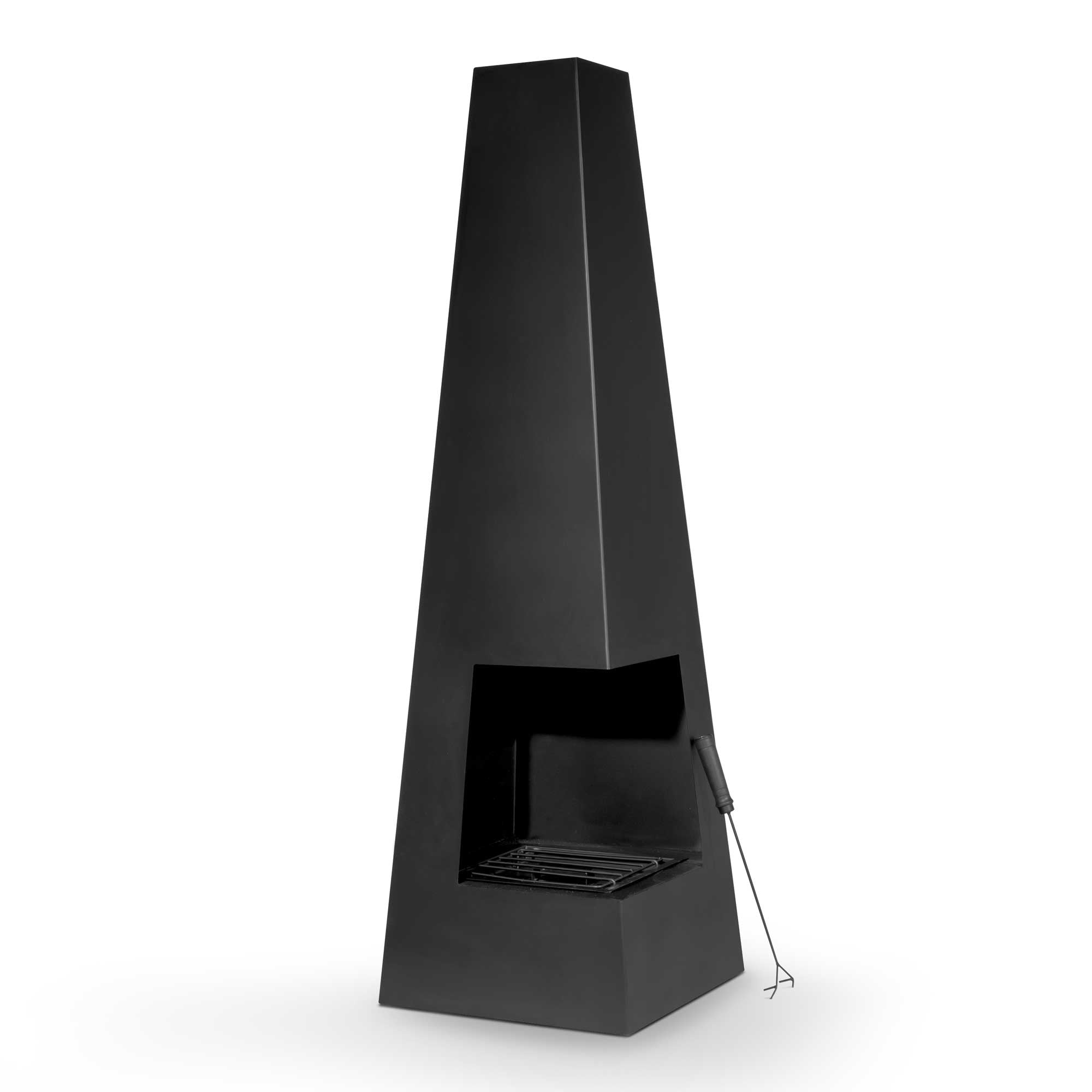 Black Steel Pyramid Chiminea - Outdoor Wood Burning Fire Pit Heater for Garden, Patio, and Backyard | Perfect for Camping, BBQ Parties & Cool Evenings