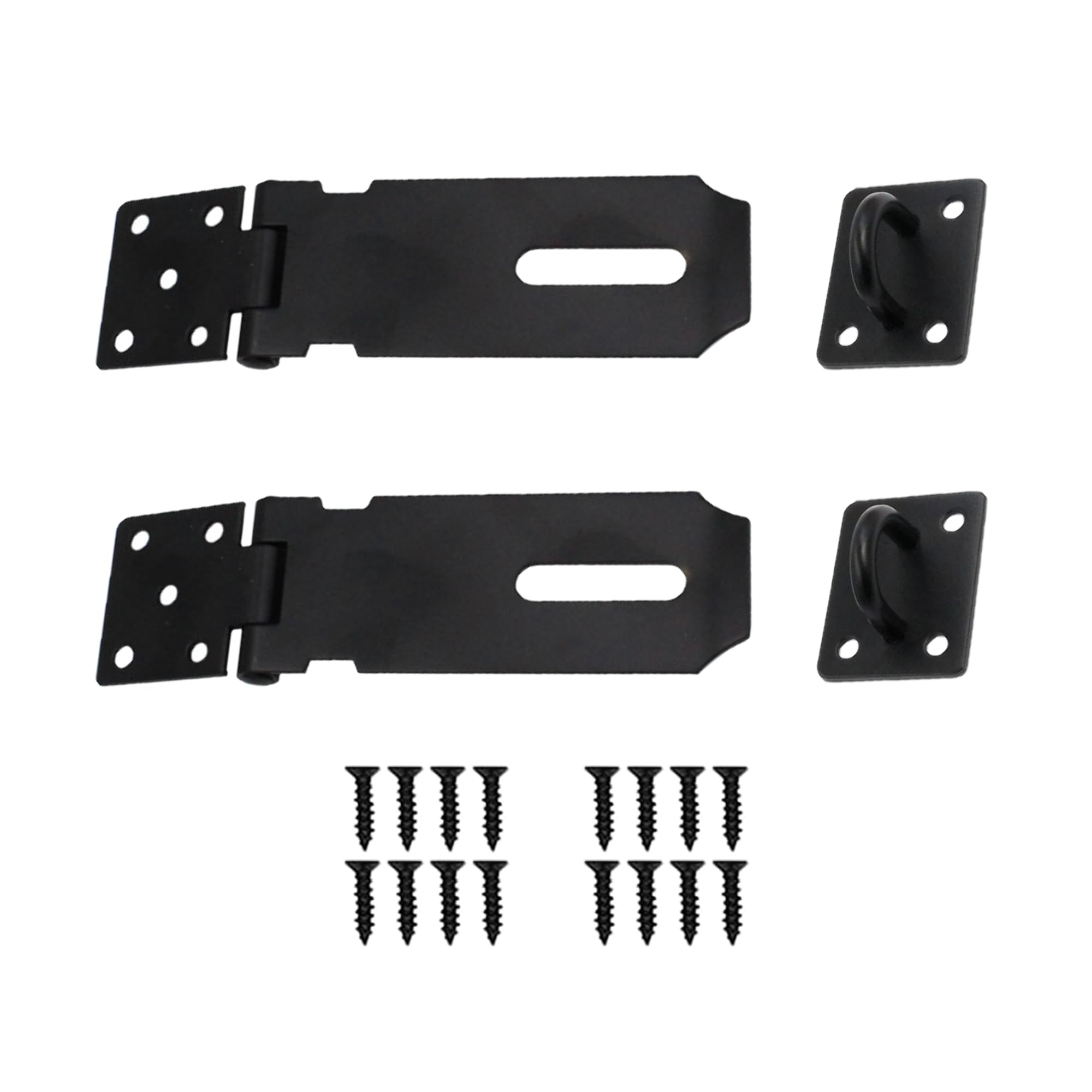 HLMOptimo 4 Inch Stainless Steel Hasp Lock - Matte Black Door Latch with Screws (2-Pack) - Secure Sheds, Cabinets, Gates & Storage Units
