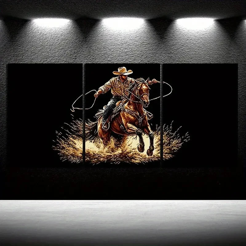 3-Piece Metal Wall Art Print for Men - Horseback Riding Theme - Ready to Hang Home Decor | Perfect for Living Room, Office & Man Cave