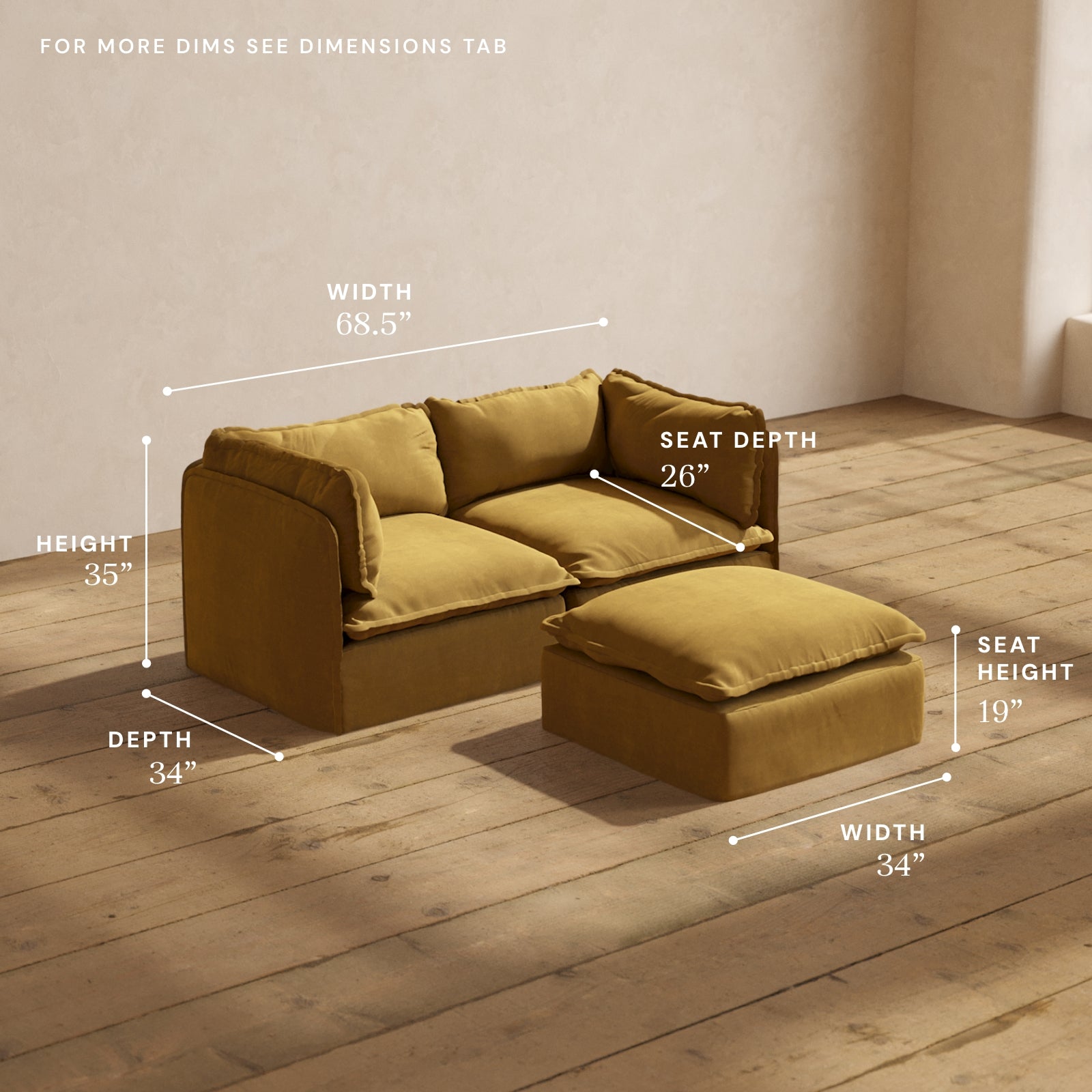 Modular Performance 2 Seater Sofa with Ottoman in Toffee Brown | Modern Sectional Couch for Living Room, Lounge & Home Theater Relaxation