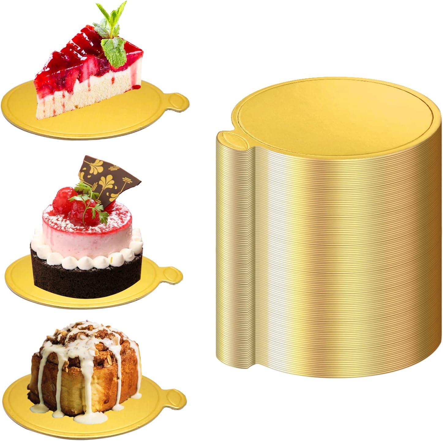 100 Pcs 3.5 Inch Mini Round Gold Cake Boards - Food Grade Greaseproof Disposable Cardboard Cake Bases for Mousse, Cupcakes & Desserts - Perfect for Baking, Party Decorations & Professional Pastry Use