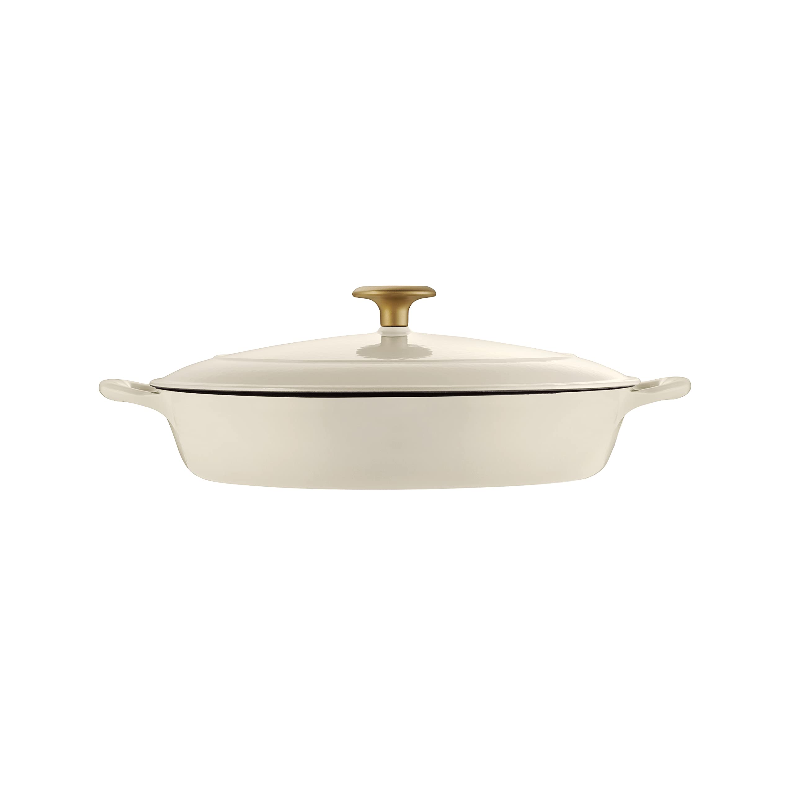 Tramontina 4-Quart Enameled Cast Iron Braiser Pan with Lid - Latte Color, Gold Knob - Perfect for Searing, Braising & Slow Cooking in Oven or Stovetop