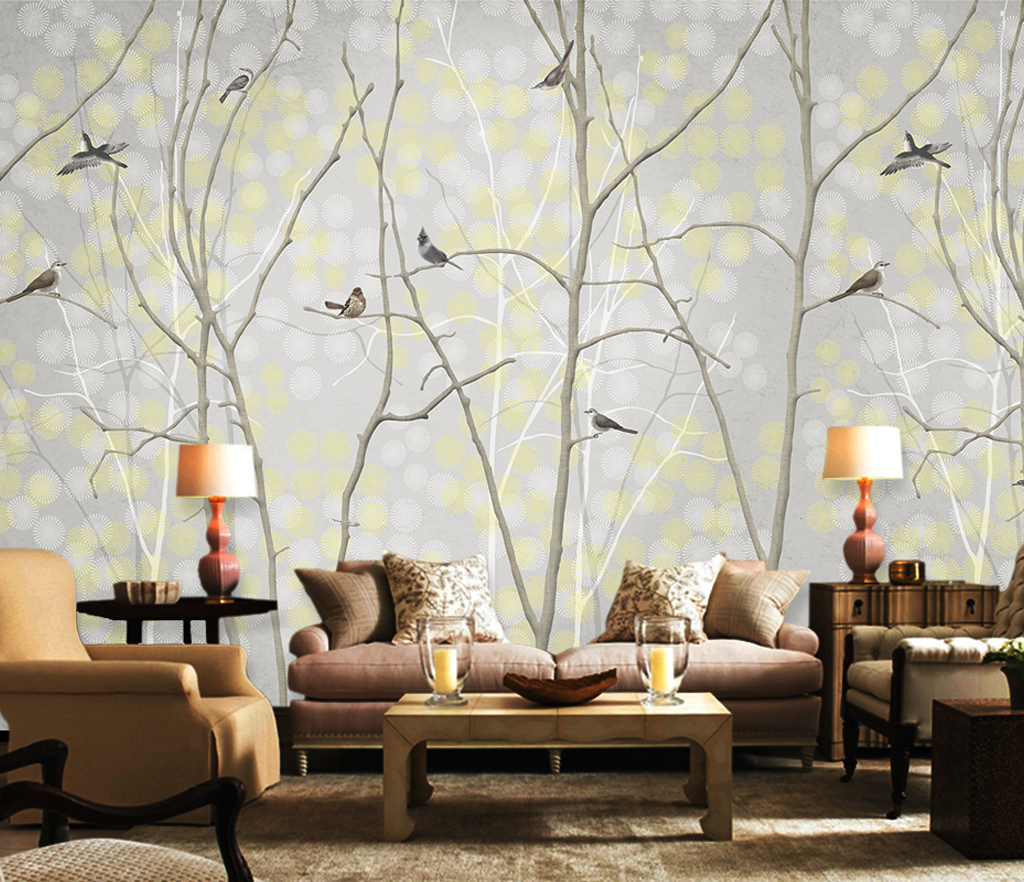 Winter Trees and Birds Wallpaper Mural - Nature-Inspired Wall Decor for Living Room, Bedroom & Nursery | Peel and Stick Removable Wallpaper