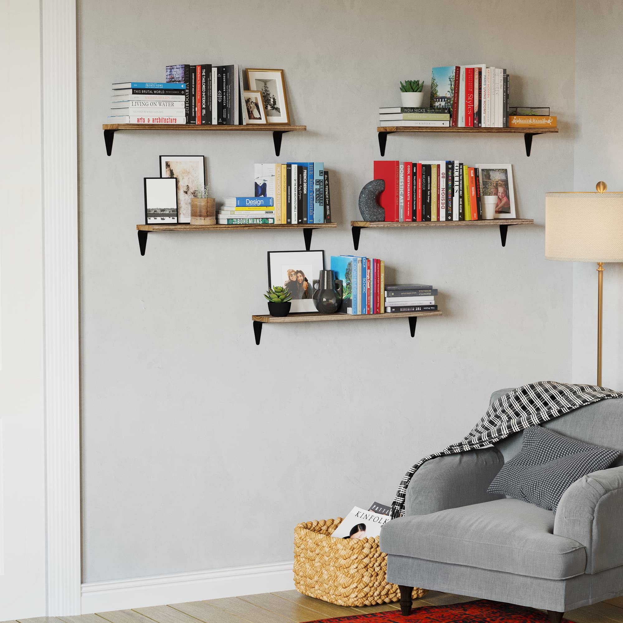 Wallniture Arras Wood Floating Shelves Set of 5 - 24