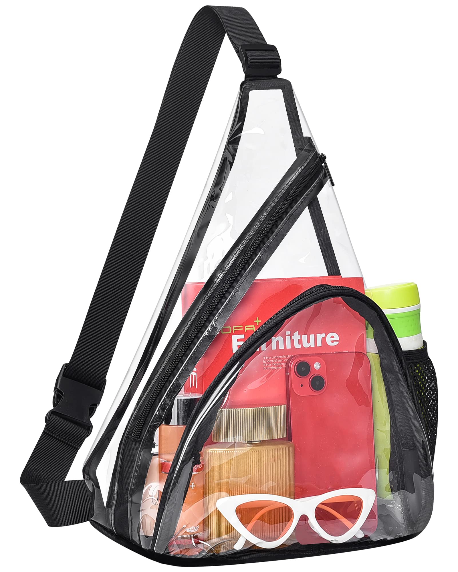 MAY TREE Clear Stadium Backpack - Heavy Duty Transparent Sling Bag for Concerts, Festivals, Sports & Work | Approved Security Bag with Durable Material (Black) - Perfect for Events, Travel & School Use