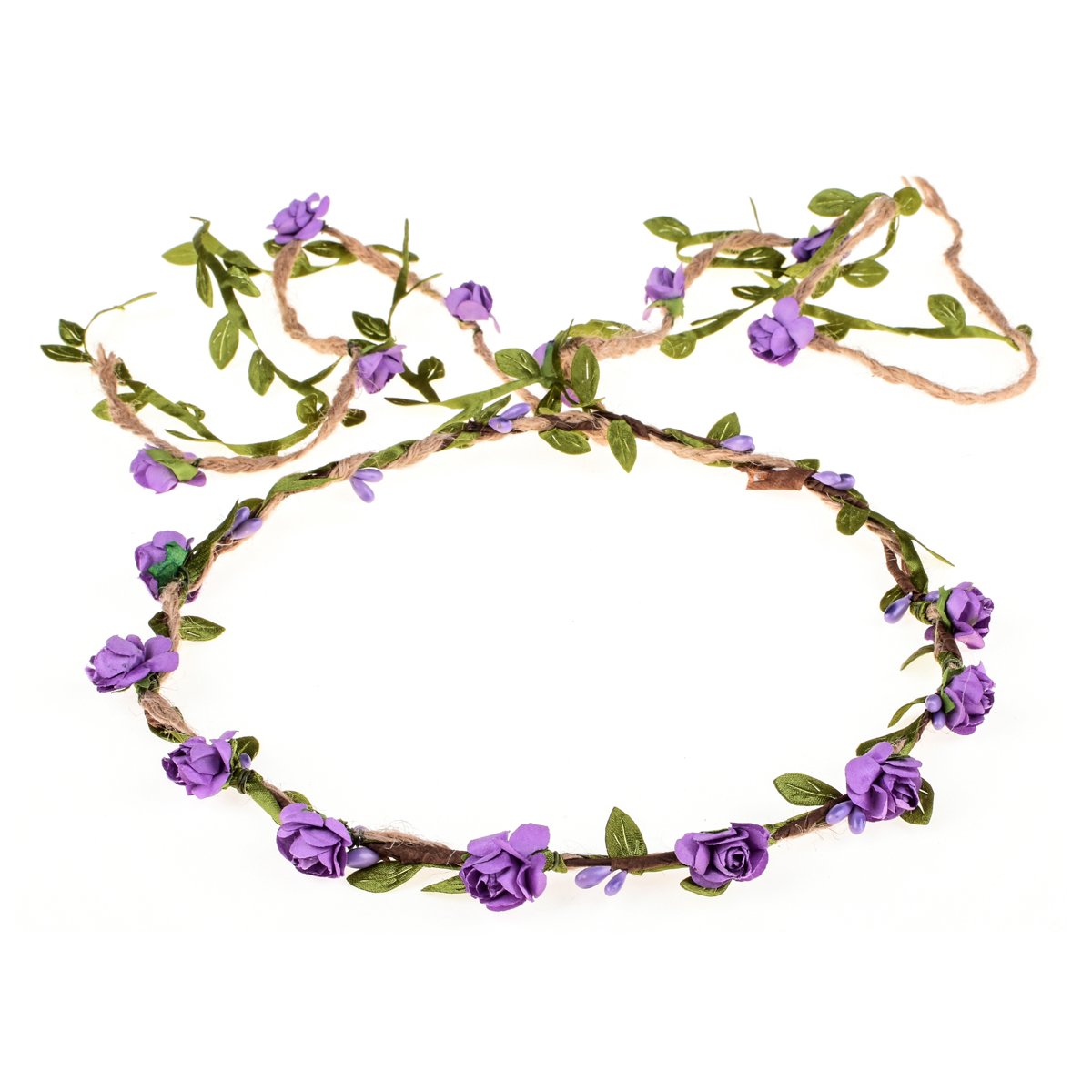 DDazzling Flower Crown Floral Wreath Headband - Purple Floral Garland Headpiece for Weddings, Festivals & Photo Props | Boho Hippie Style Hair Accessories for Women & Girls