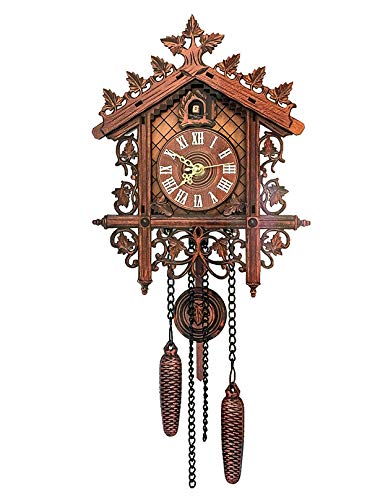 Handcrafted Black Forest Cuckoo Clock - Wooden Chalet Wall Clock with Pendulum & Quartz Movement, Battery-Operated Home Decor (Gold) - Perfect for Living Room, Bedroom & Cabin Decor