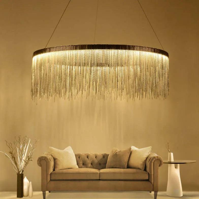 Modern Ring-Shaped Tassel Pendant Light - Elegant Luxury Ceiling Fixture for Dining Room, Bedroom & Living Room Decor