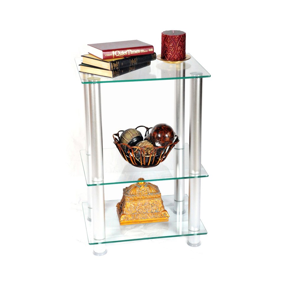 Extra Tall Glass & Aluminum TV Stand - Universal LCD/Plasma TV Table with Storage Shelf - Perfect for 20-32 Inch TVs in Living Room, Bedroom or Office