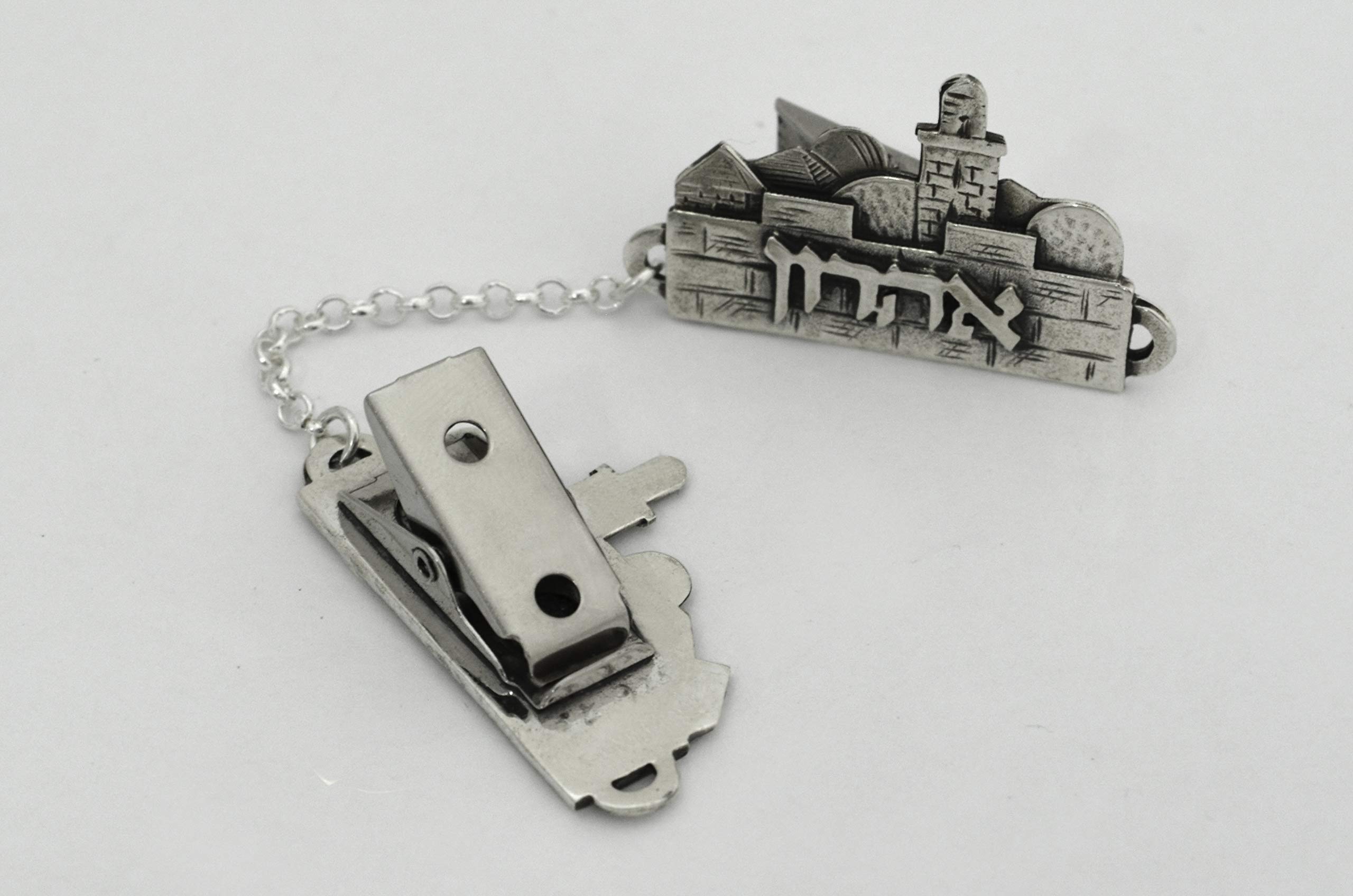 Personalized Sterling Silver Tallit Clips with Hebrew Name & Jerusalem Design - Perfect for Jewish Religious Ceremonies, Bar Mitzvah Gifts, and Torah Reading Accessories