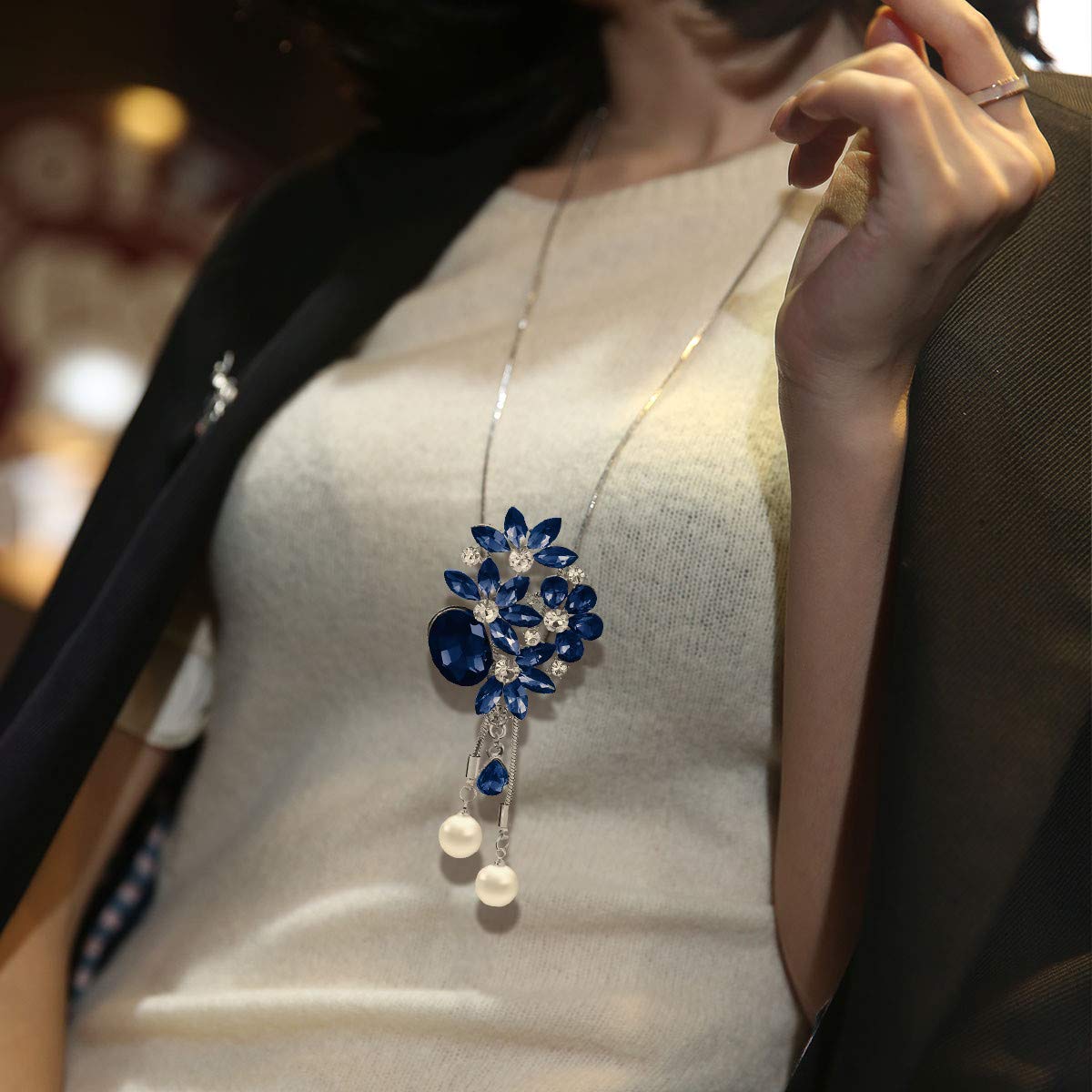 Elegant Flower Leaf Crystal Pendant Long Chain Necklace for Women | Bohemian Sweater Necklace | Handmade Crystal Jewelry Gift | Perfect for Weddings, Parties & Everyday Wear