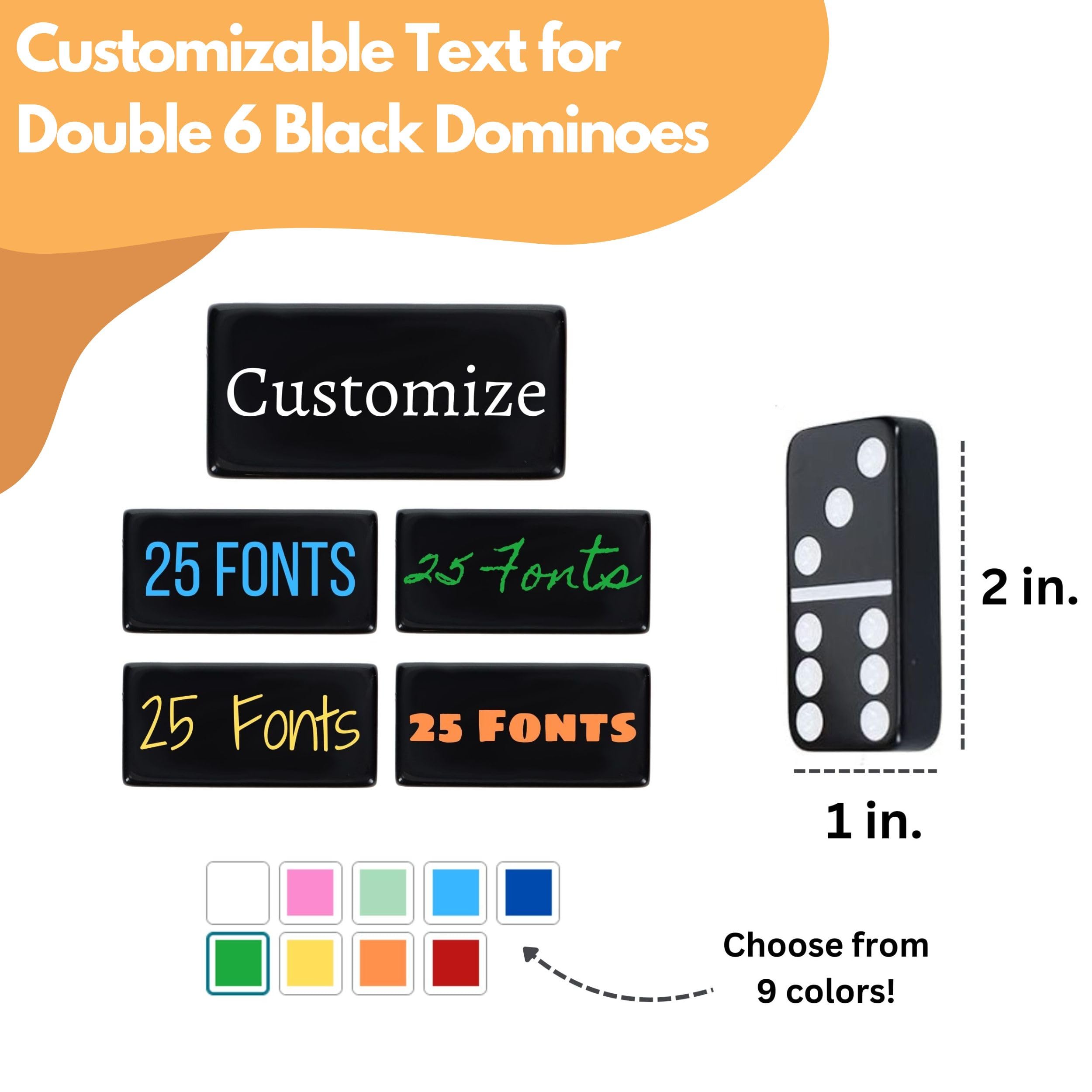 WE Games Custom Engraved Double 6 Black Dominoes Set in Wooden Case - Classic 28-Piece Domino Set for Family Game Night, Parties, and Casino-Themed Events