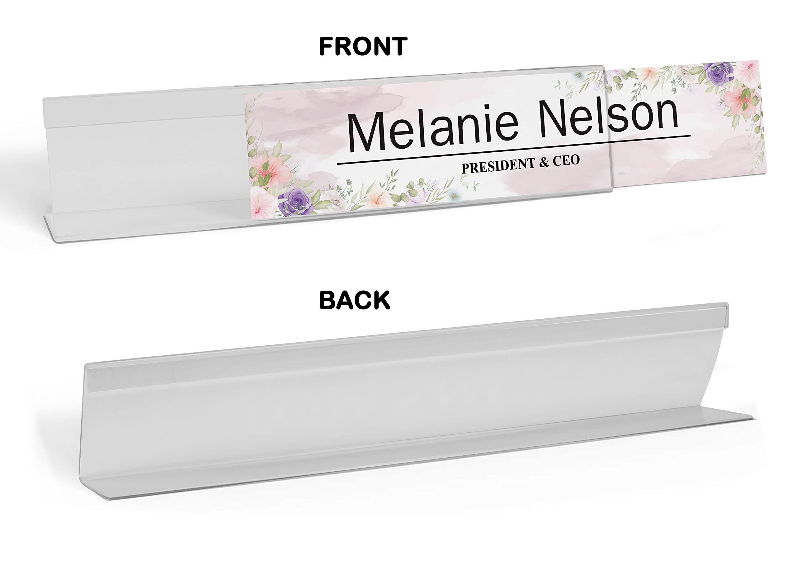 Custom Acrylic Desk Name Plate with Watercolor Flowers - Personalized Office Name Sign (2x8 Inches) - Perfect for Workstations, Reception Desks & Home Offices