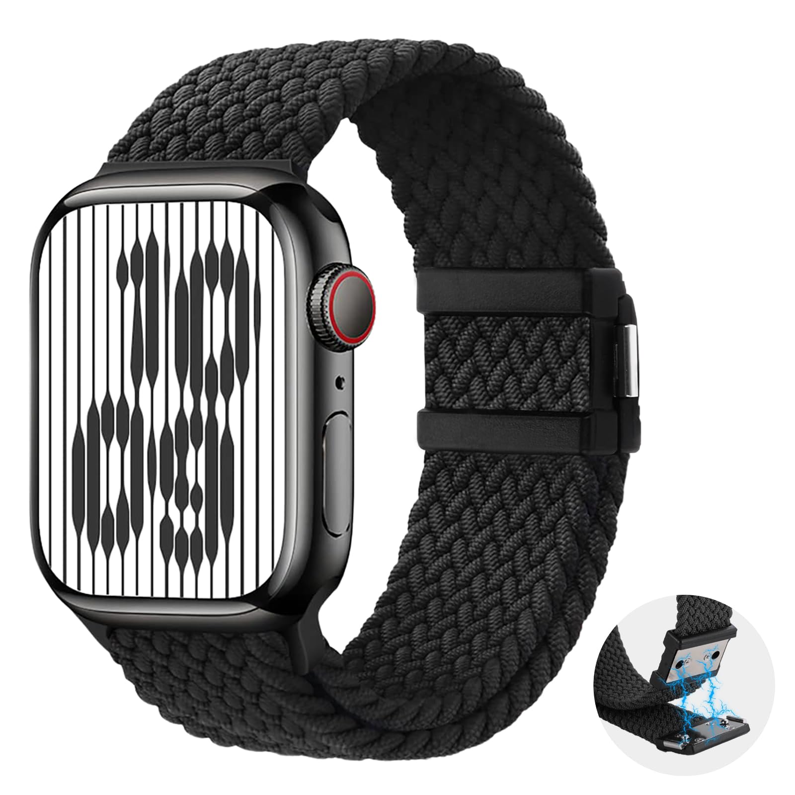 Braided Nylon Apple Watch Band - Compatible with 38/40/41mm & 42/44/45/49mm iWatch Series 8/7/6/SE/5/4/3/2/1/Ultra - Adjustable Magnetic Buckle Stretch Elastic Strap for Women Men Kids - Perfect for Workout, Running, Swimming & Everyday Wear