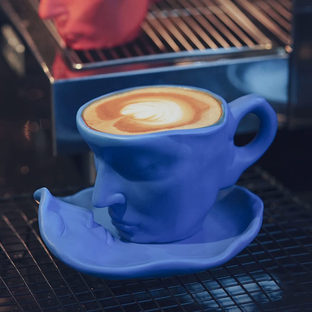 Premium Ceramic Coffee Mug Set - 6-Piece Cappuccino Latte Cup & Saucer for Espresso, Tea - Microwave & Dishwasher Safe Blue Porcelain Cups - Perfect for Home, Office & Cafe Use