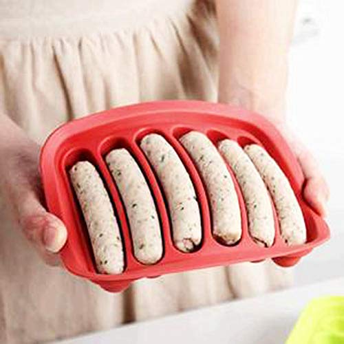 Non-Stick Silicone Hot Dog Mold - 6-Cavity BPA Free Sausage Steamer for Oven & Microwave | Perfect for Homemade Hot Dogs, Ice Cubes, Bread, Candy, Jelly & Chocolate Baking - Red