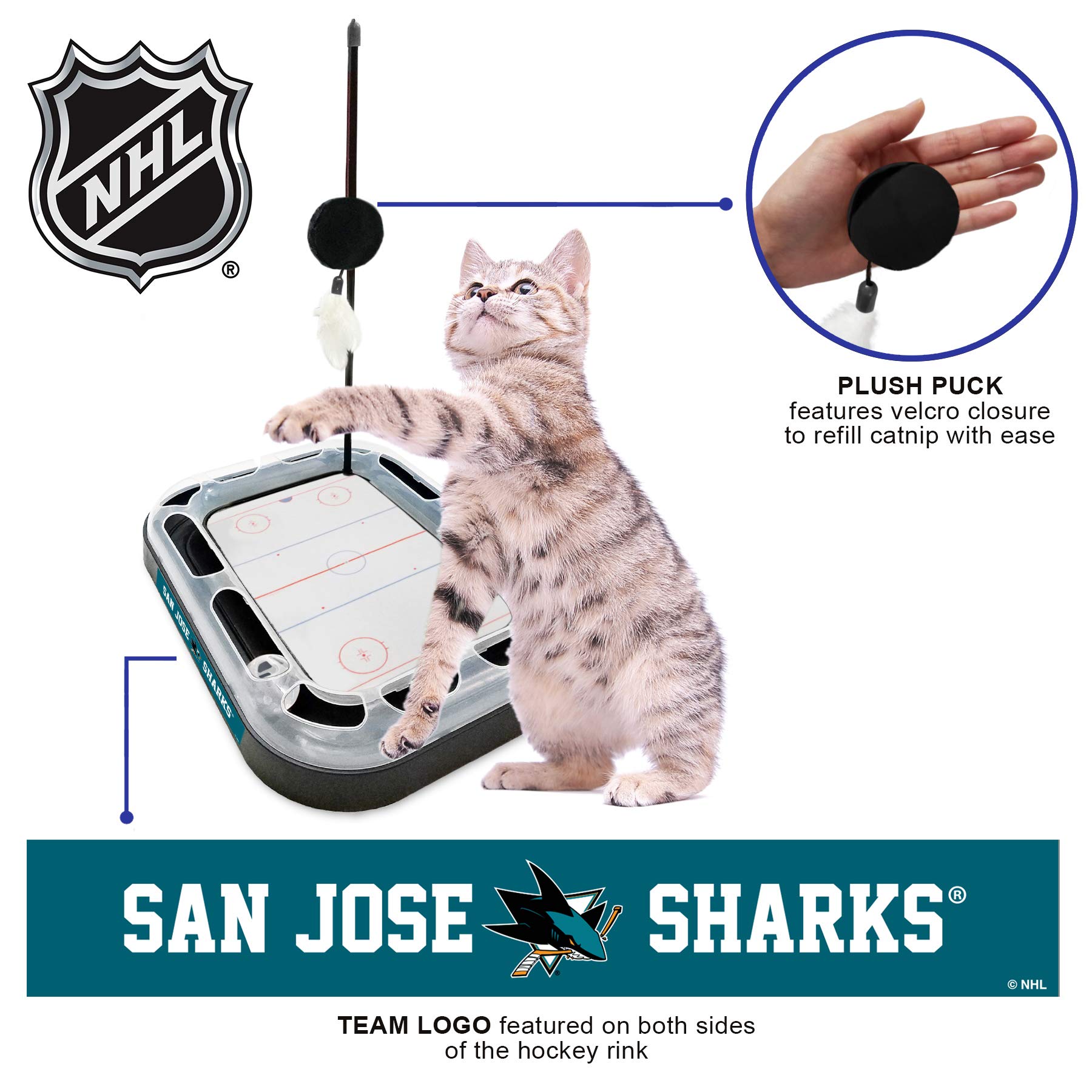 San Jose Sharks Hockey-Themed Cat Scratching Toy with Interactive Ball & Bell - 5-in-1 Multi-Functional Cat Scratcher for Play, Exercise & Stress Relief - Perfect for NHL Fans & Cat Lovers