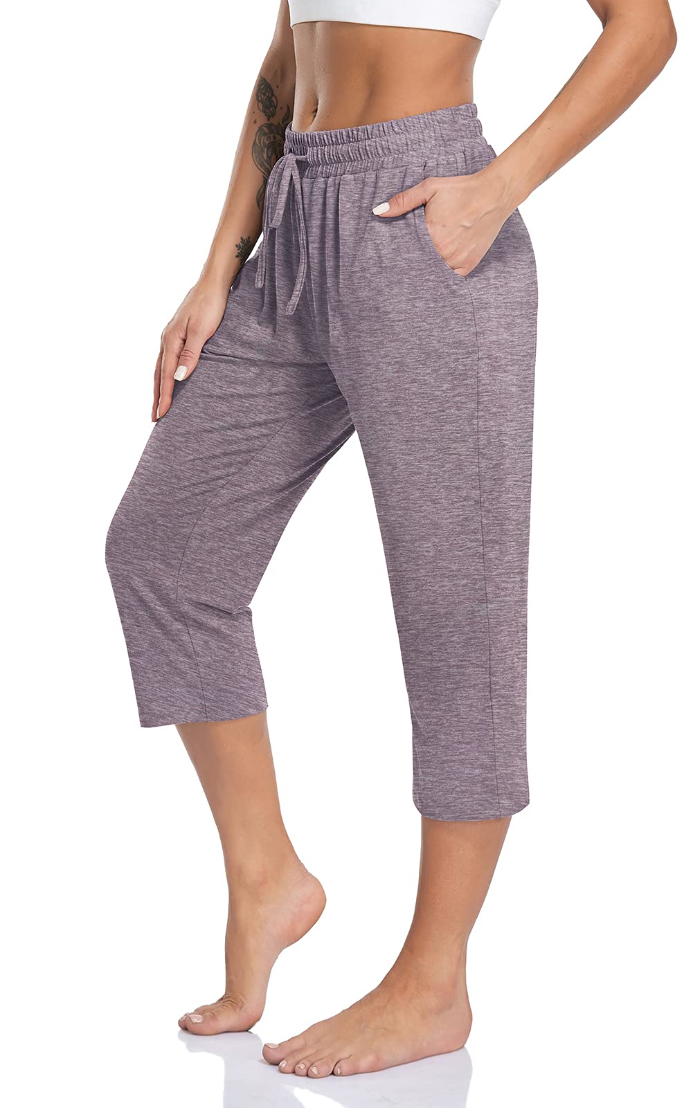 TARSE Women's Capri Yoga Pants - Loose Fit Soft Workout Pants with Drawstring & Pockets | Casual Lounge, Running, Gym, Travel & Home Wear