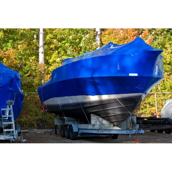 Blue 7 Mil Polyethylene Plastic Shrink Wrap Film - Heavy Duty Vapor Barrier for Boat Storage, Industrial Protection & Packaging - 17' x 75' - Works with Heat Gun for Secure Sealing & Weatherproofing