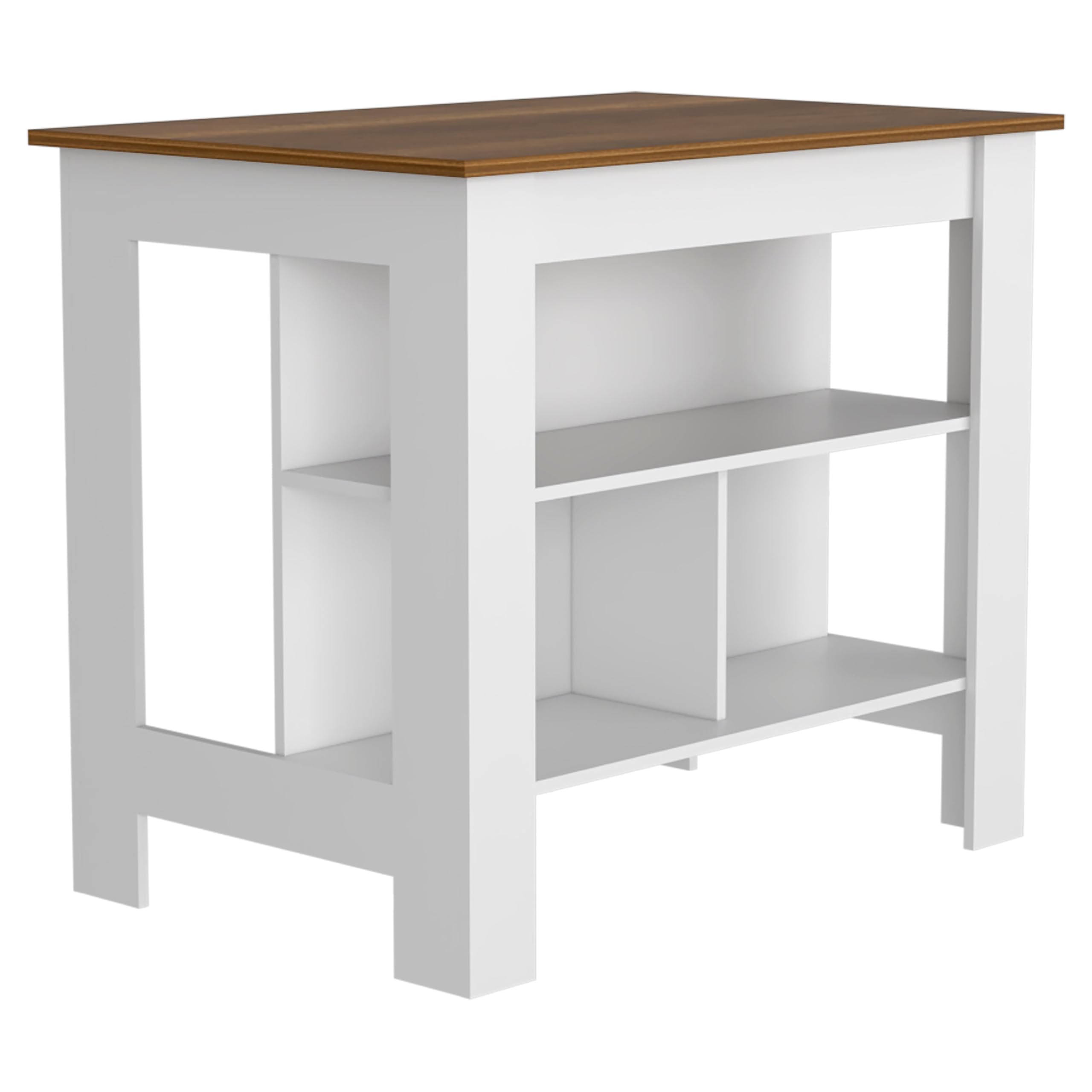 Tuhome Cala Kitchen Island with 3 Open Shelves & Stool Storage, White Walnut Finish - Modern Kitchen Cart with Storage for Small Spaces, Perfect for Apartments & Home Cooking