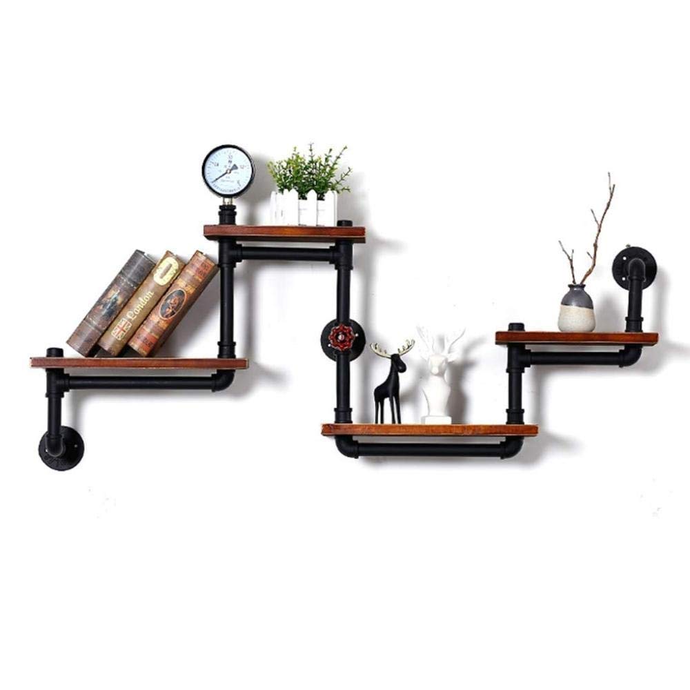 JHSHENGSHI 4-Tier Wall Mount Shelf - Industrial Retro Metal Wrought Iron Pipe Bracket Bookshelf for Home & Office Storage | Perfect for Living Room Decor, Bedroom Organization & Kitchen Display