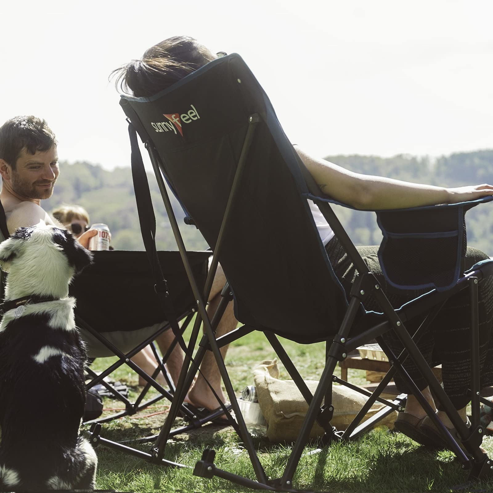 **SUNNYFEEL Portable Folding Camping Rocking Chair with Cup Holder & Storage Pocket - Lightweight Mesh Back Recliner for Beach, Outdoor, Travel, Picnic, Patio - Includes Carry Bag for Easy Transport | Perfect for Relaxing in Backyard, Camping, or Beach Vacations**